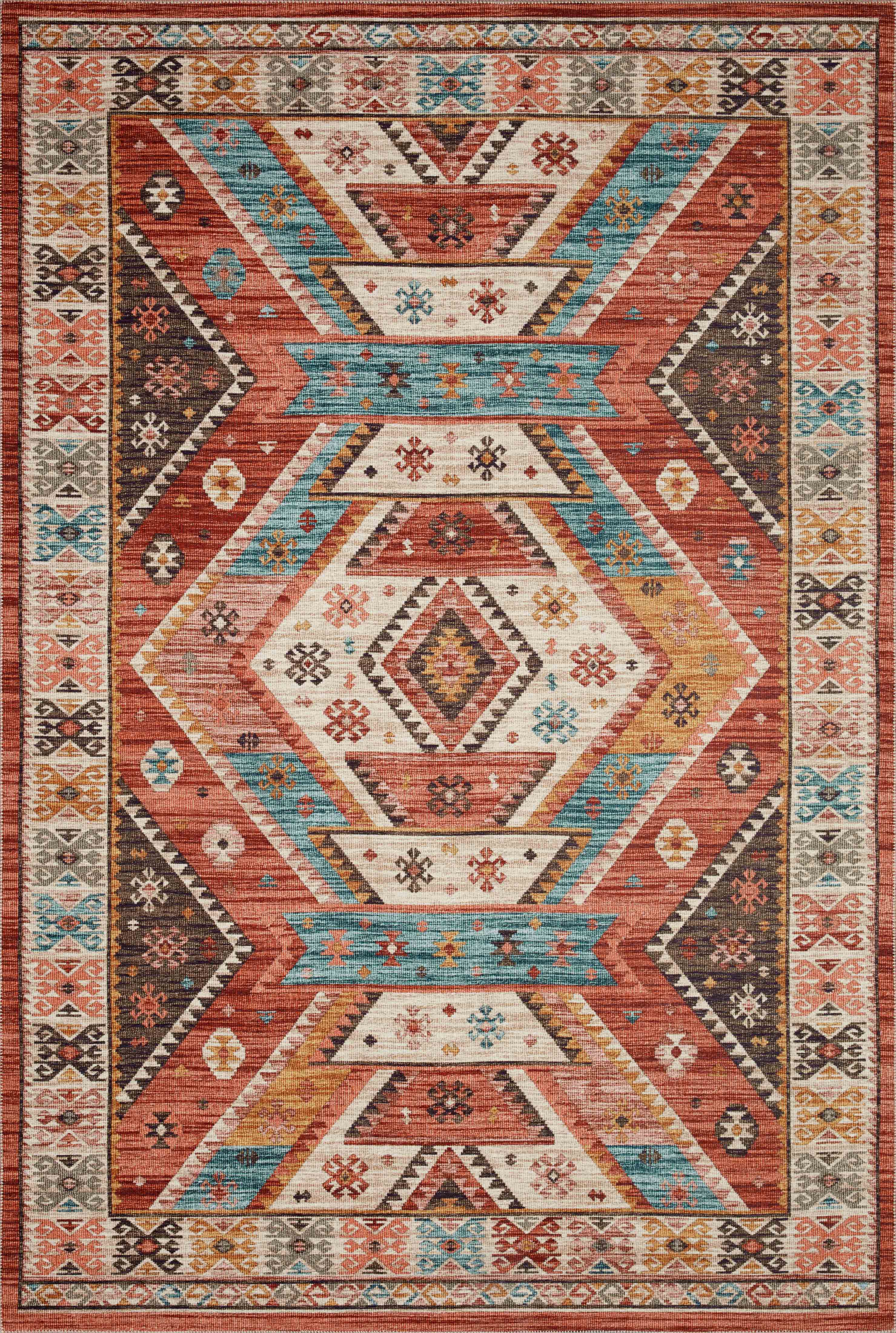 The Zion ZIO-05 Red / Multi Area Rug transforms any space with bold red and vibrant multi-toned tones in a power-loomed 100% polyester area rug