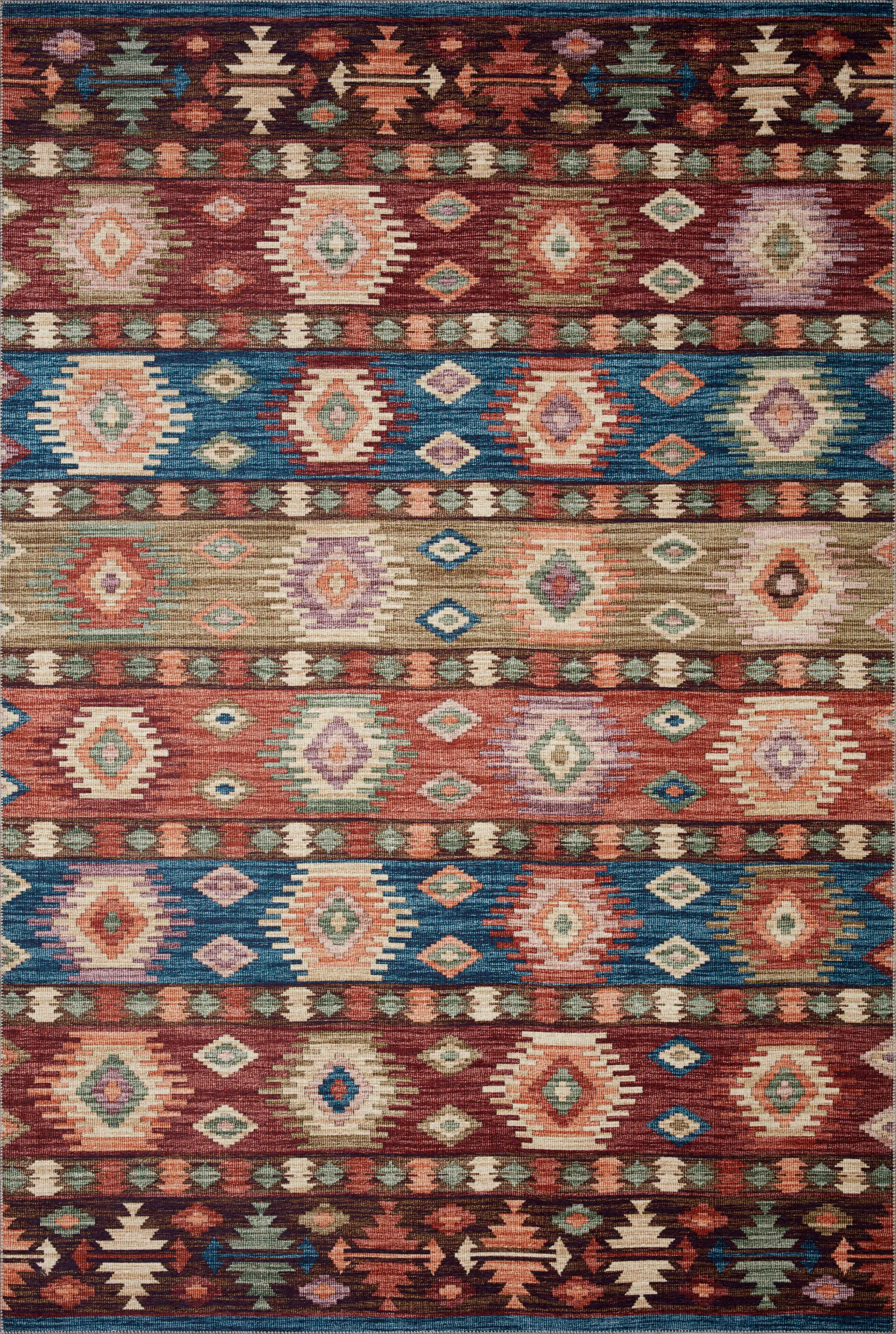 A power-loomed 100% polyester area rug in lively fiesta and vibrant multi-toned tones, the Zion ZIO-06 Fiesta / Multi Area Rug grounds your room beautifully