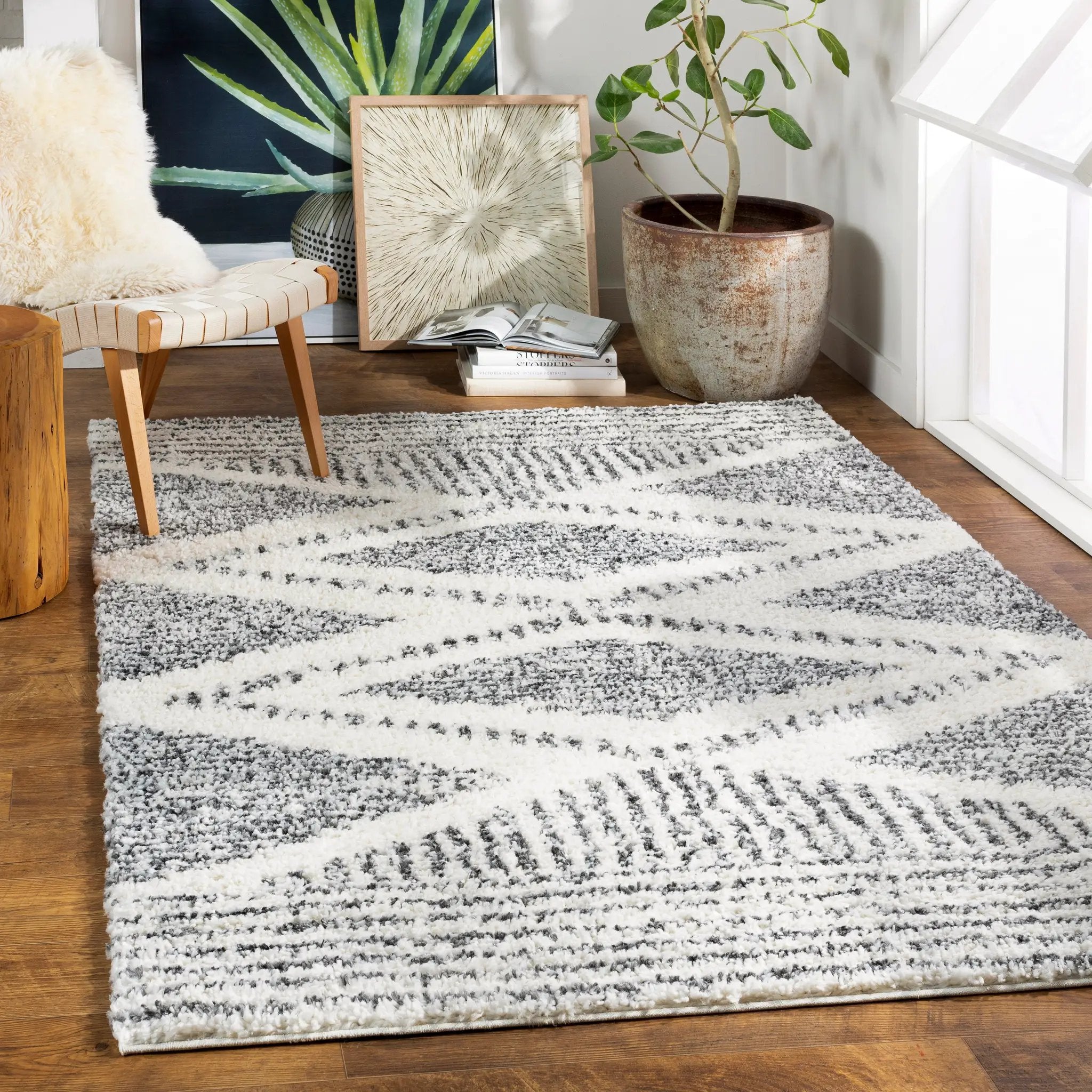 Deluxe Shag DXS-2309 Black Area Rug by LIVABLISS