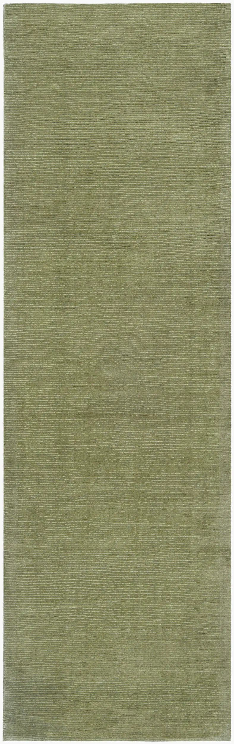 Livabliss Mystique M-329 Sage green wool hallway runner rug with a sculpted high-and-low wave texture, hand-loomed by artisan weavers in India for durable contemporary style.