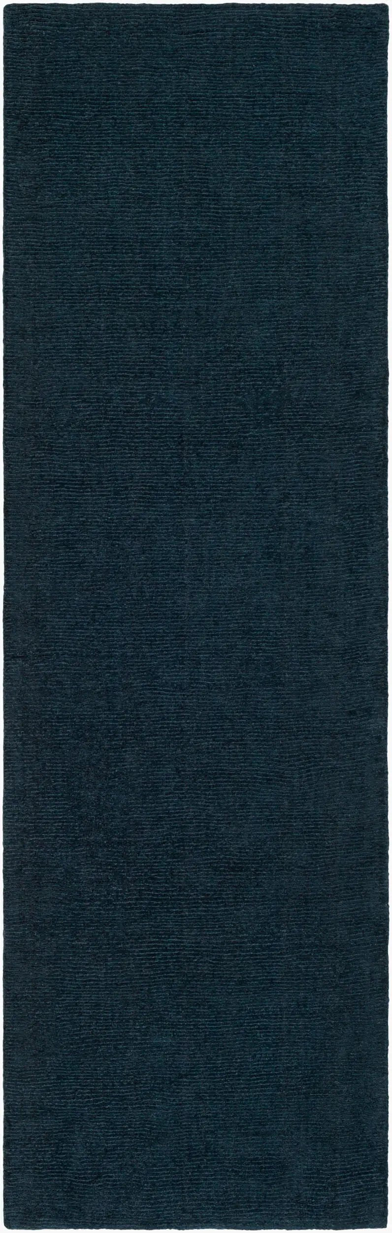 Livabliss Mystique M-340 Dark blue hand-loomed wool runner rug with a high-low pile texture, perfect for anchoring hallways, living rooms, or bedrooms with understated elegance.