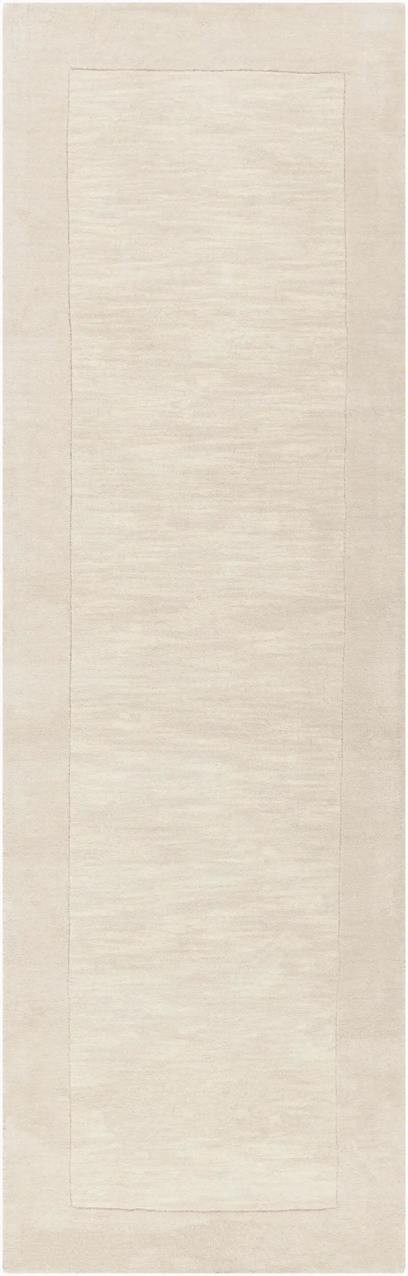 Livabliss Mystique M-348 Cream hand-loomed Indian wool hallway runner rug with subtle high-low pile texture for contemporary interiors.