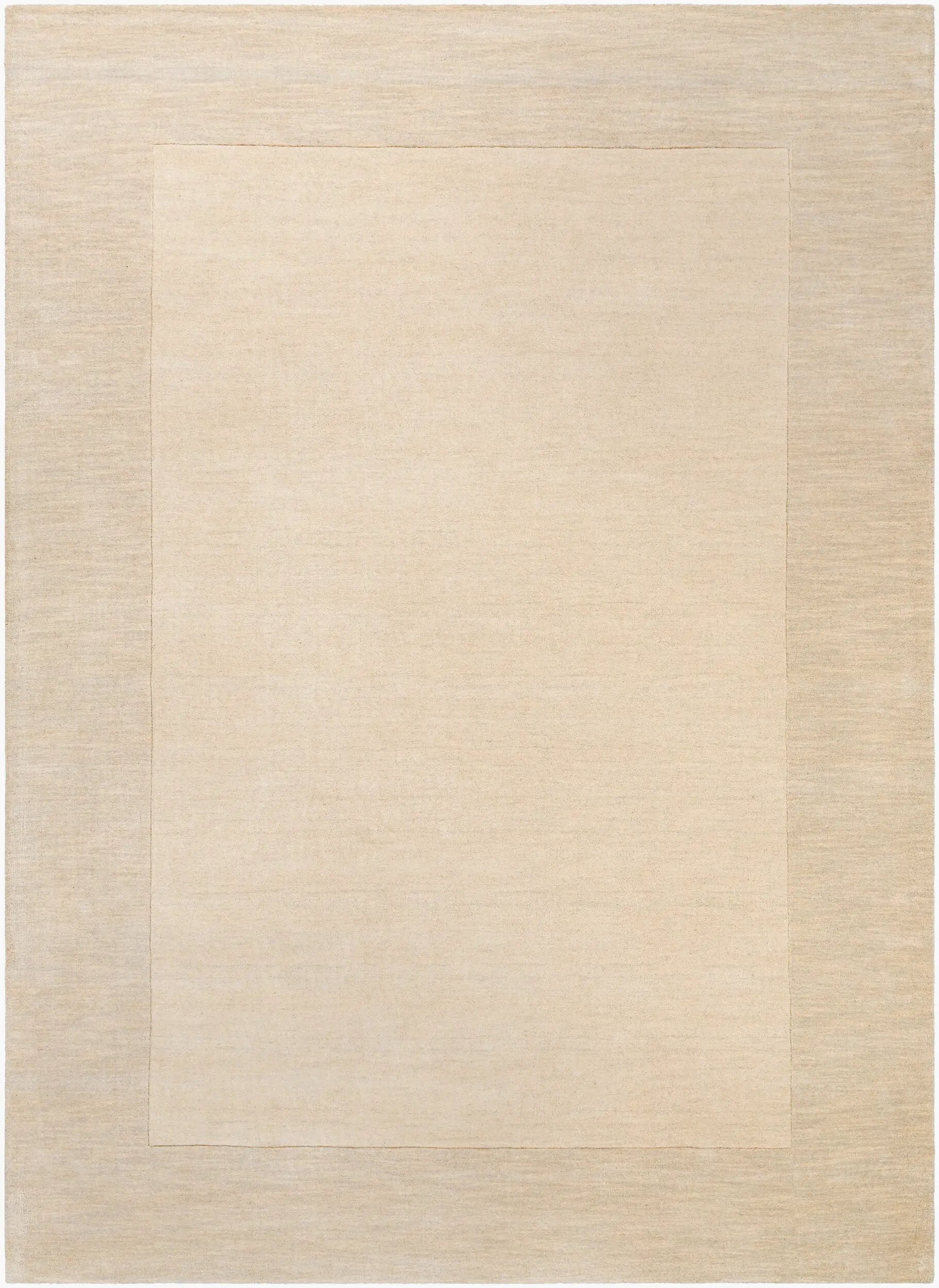 Livabliss Mystique M-348 Cream hand-loomed wool area rug with structured high-low pile border, coordinate with warm and cool interiors.