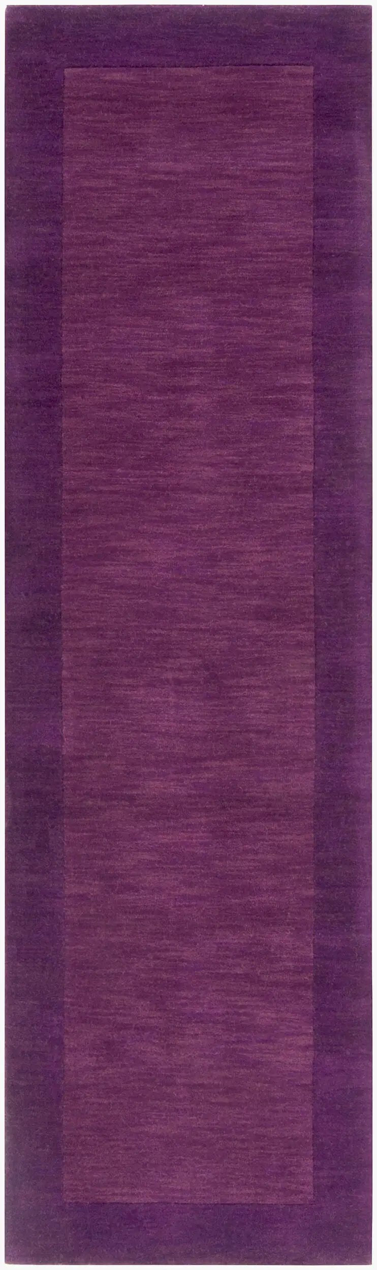 Livabliss Mystique M-349 Purple hand-loomed wool hallway runner rug with textured center and border, featuring artisan craftsmanship from India for contemporary interiors.