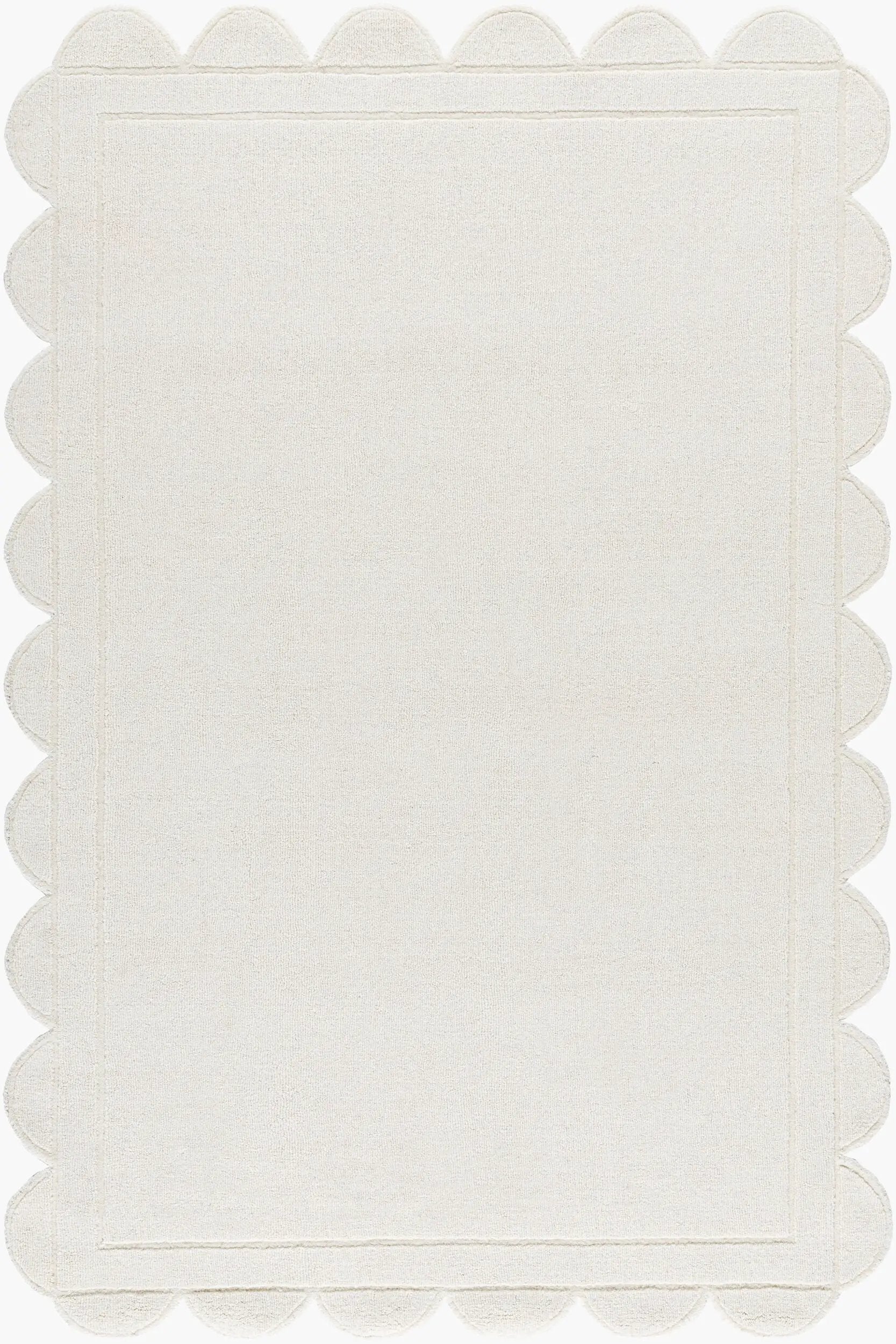 Livabliss Mystique M-5494 Ivory hand-loomed wool area rug with a scalloped border and refined neutral look for living spaces.