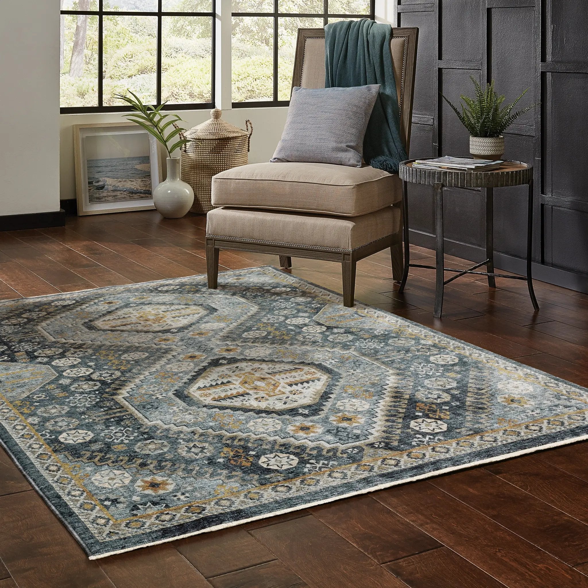 Aberdeen 7150B Blue/ Gold Area Rug by Oriental Weavers