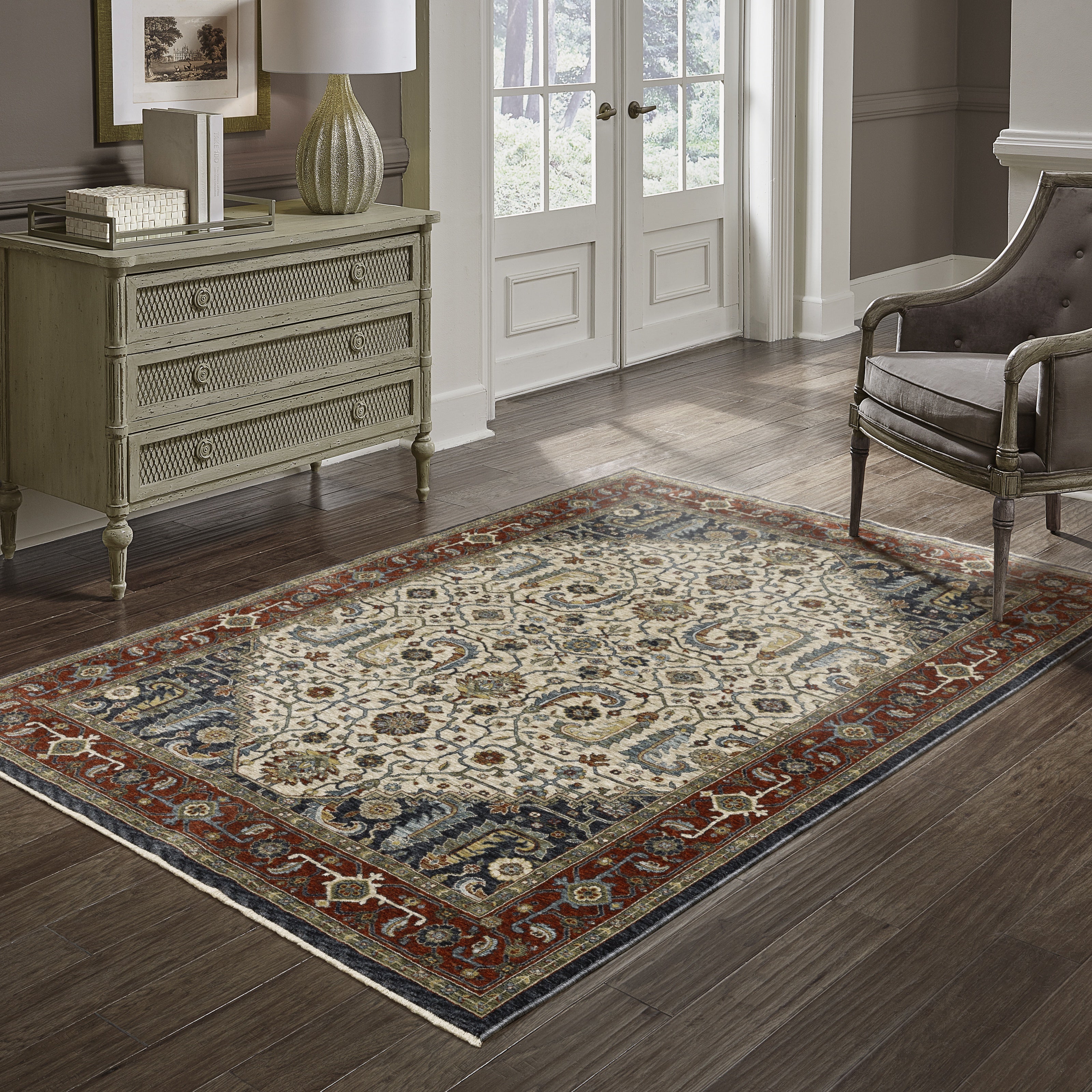Aberdeen 752W1 Ivory/ Red Traditional Area Rug by Oriental Weavers