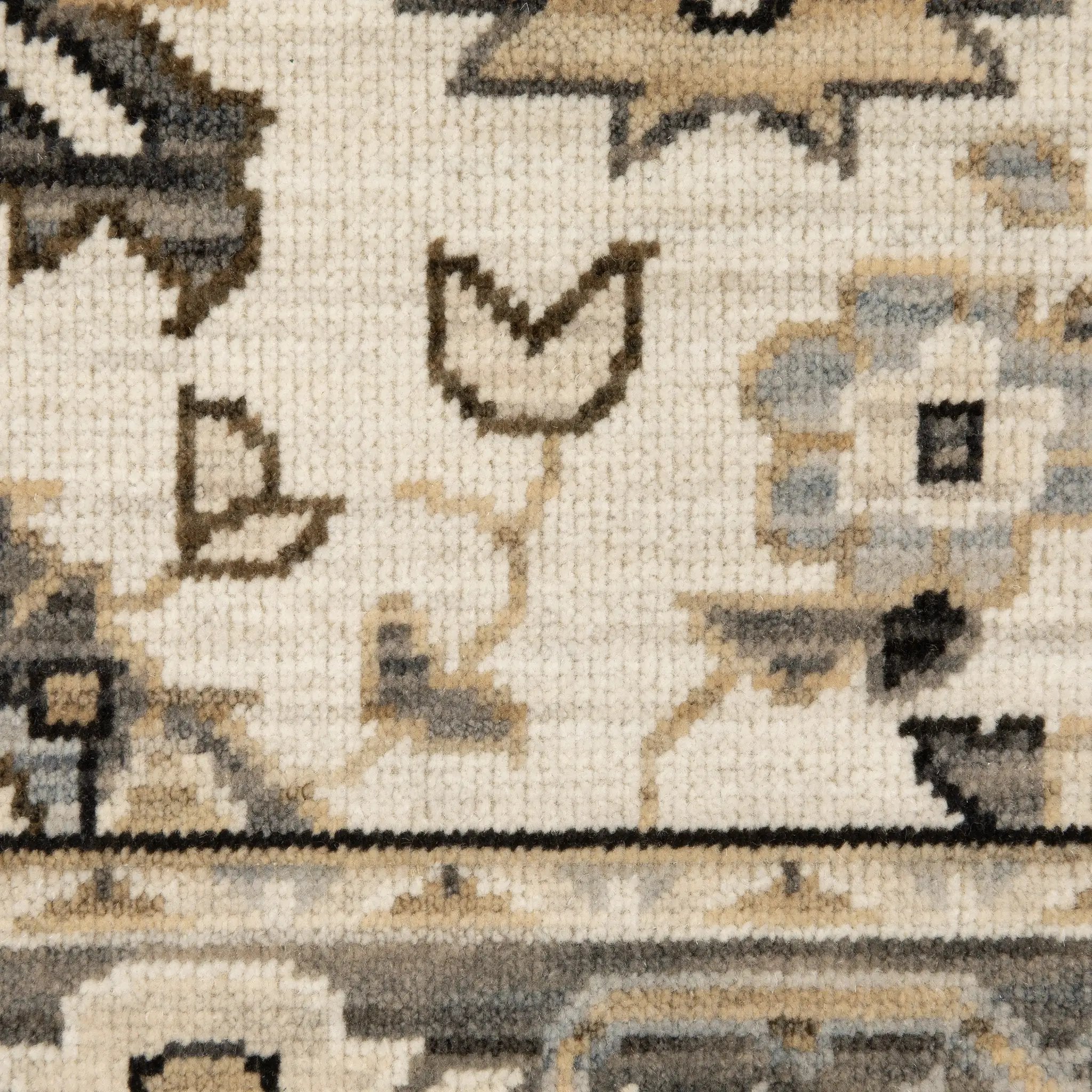 Acacia ACA06 Beige/Grey neutral area rug with traditional pattern, beige and grey tones, wool nylon texture, and cotton fringe.