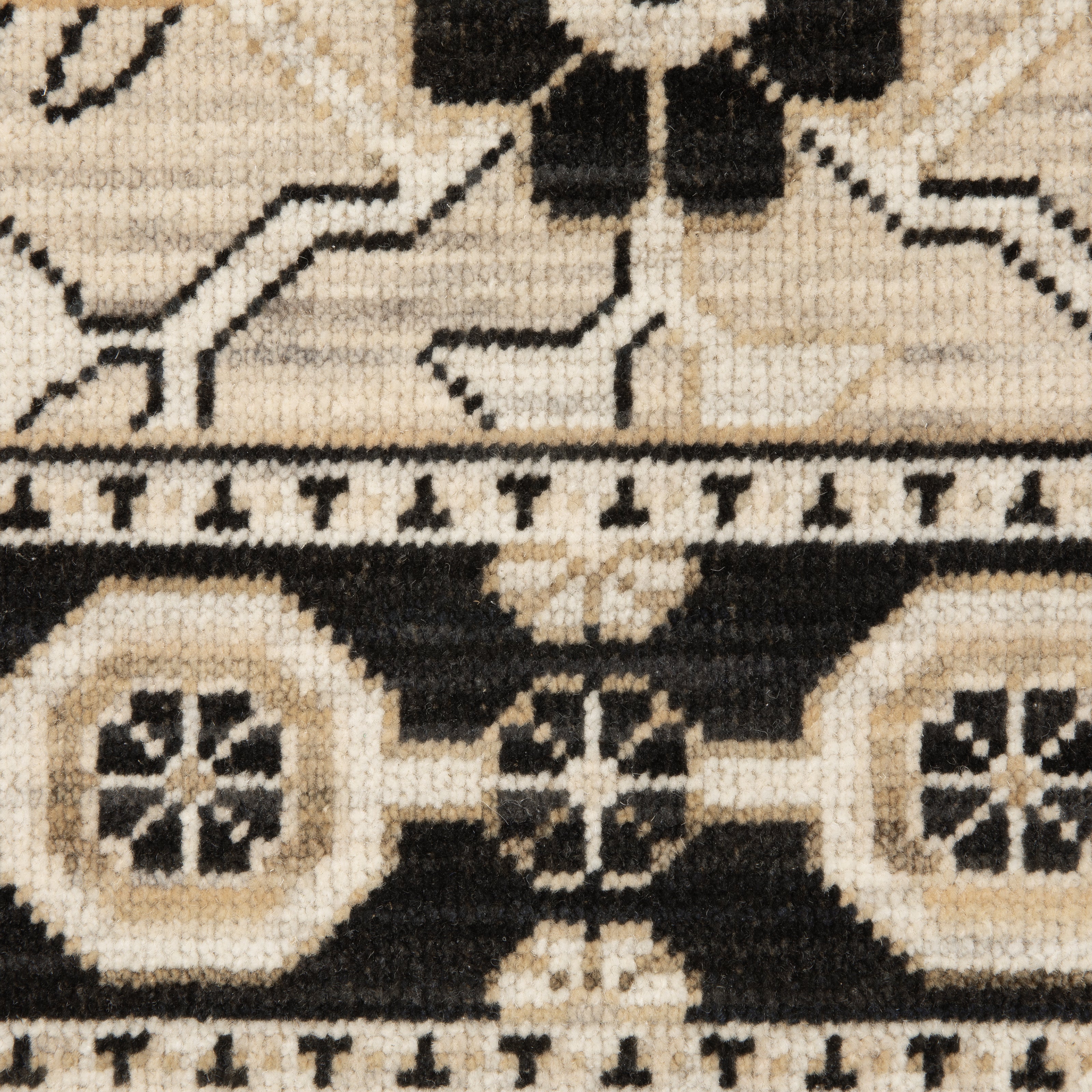 Acacia ACA09 Beige/Black statement area rug with classic pattern, beige and black contrast, earthy accent colors, and cotton fringe.