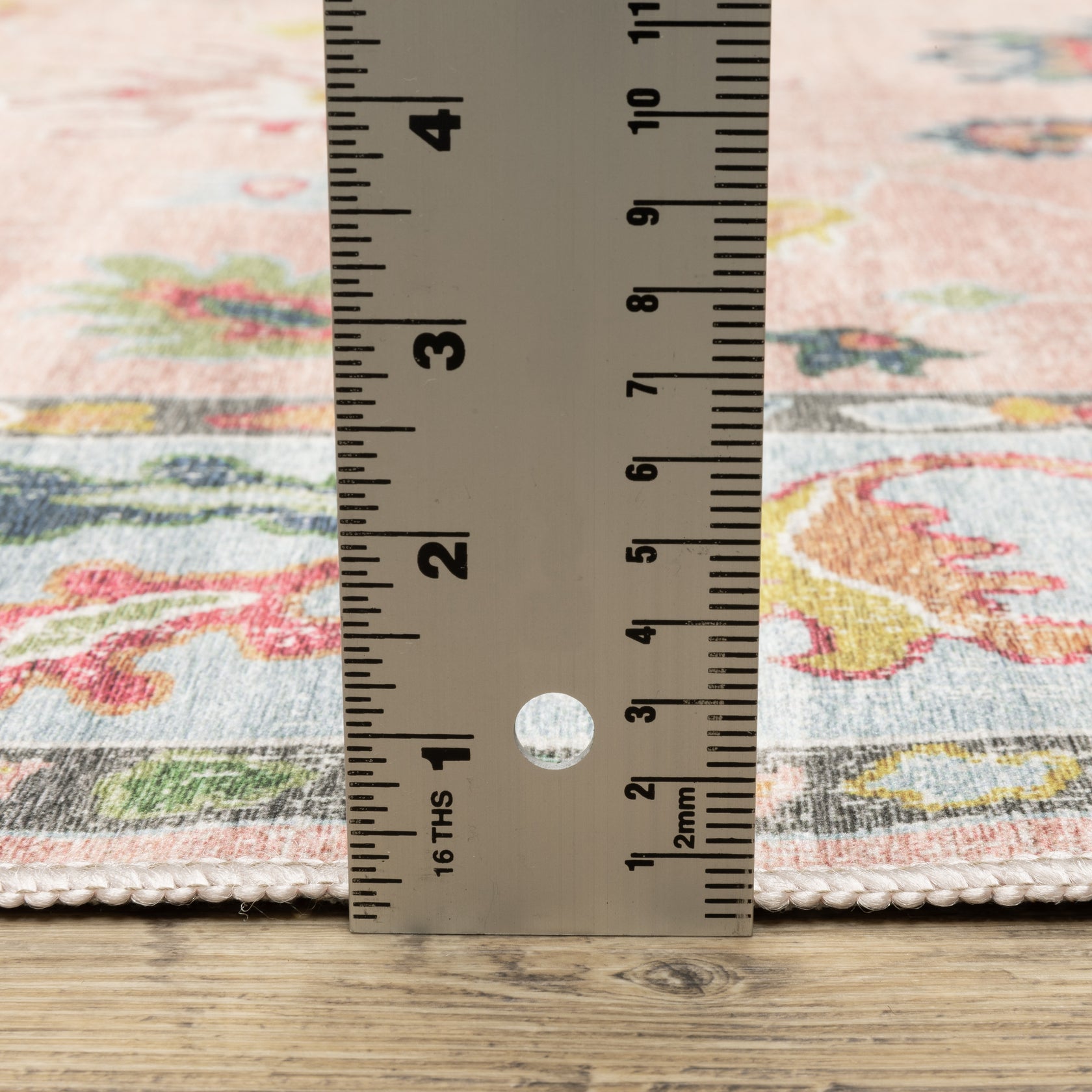 Addison ADD01 Pink/Blue Area Rug, washable pink, blue area rug with printed Oushak-inspired design and low-profile construction.
