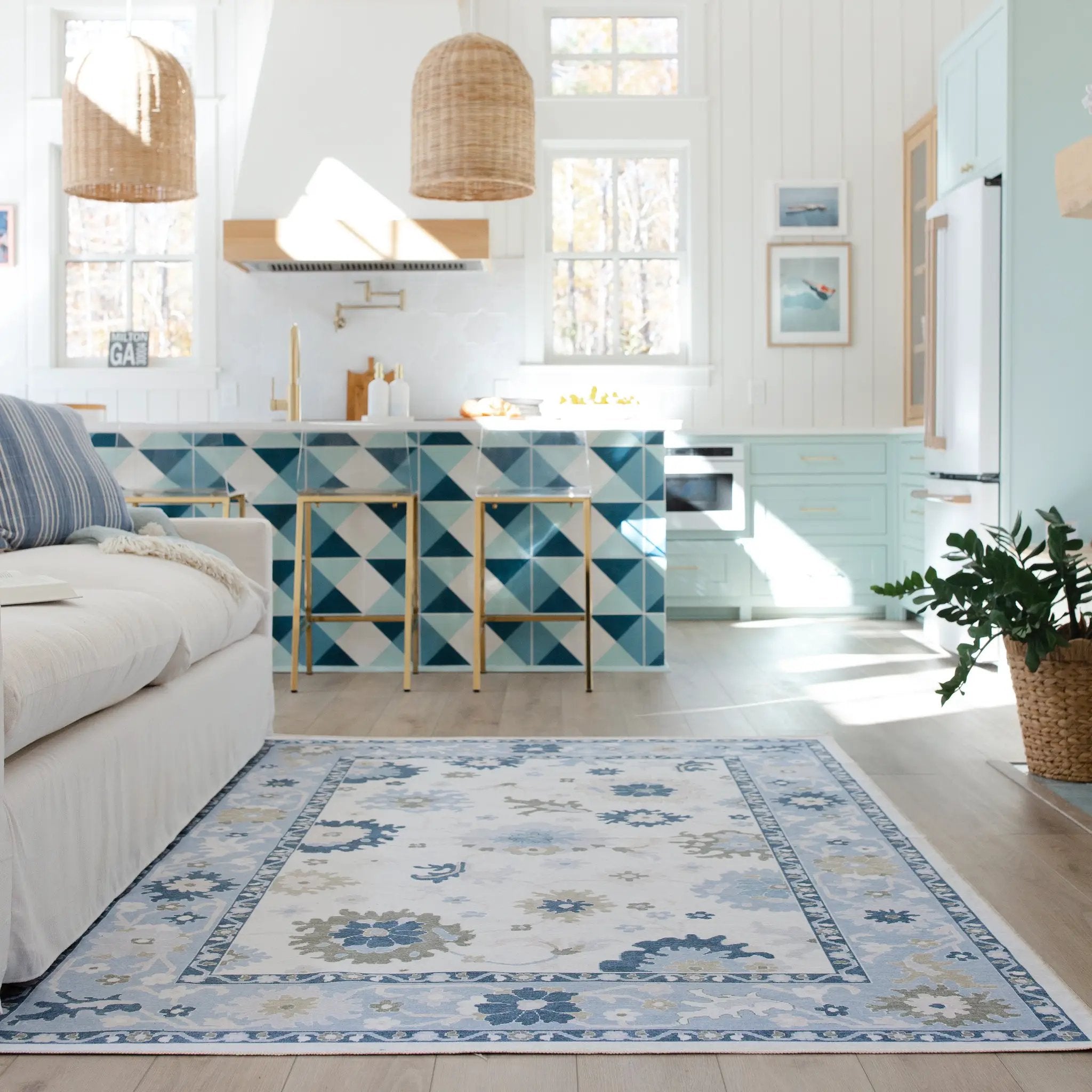 Addison ADD05 White/Blue Area Rug by Oriental Weavers