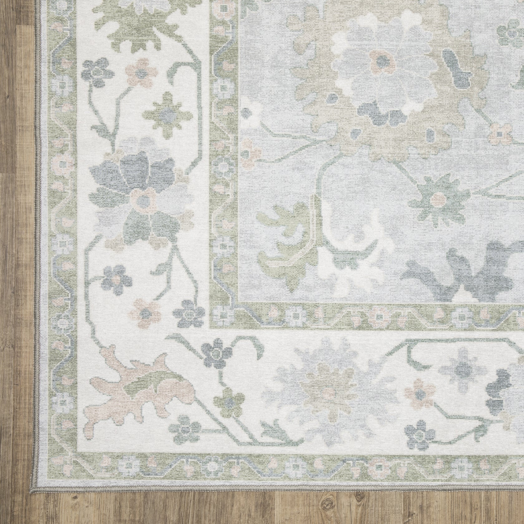 Addison ADD06 Blue/Green Area Rug, washable blue green area rug with classic Oushak-inspired printed pattern and low-profile construction.