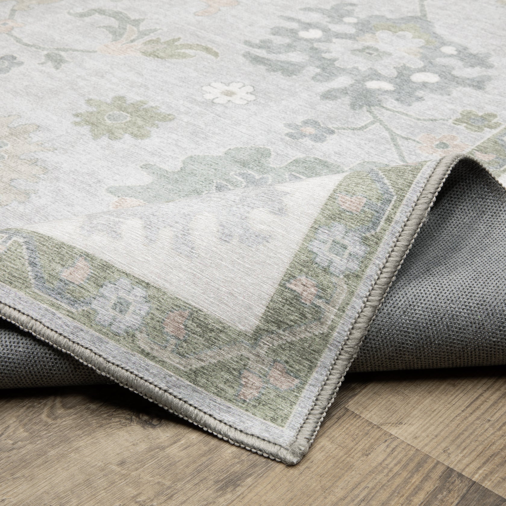 Addison ADD06 Blue/Green Area Rug, washable blue green area rug with classic Oushak-inspired printed pattern and low-profile construction.