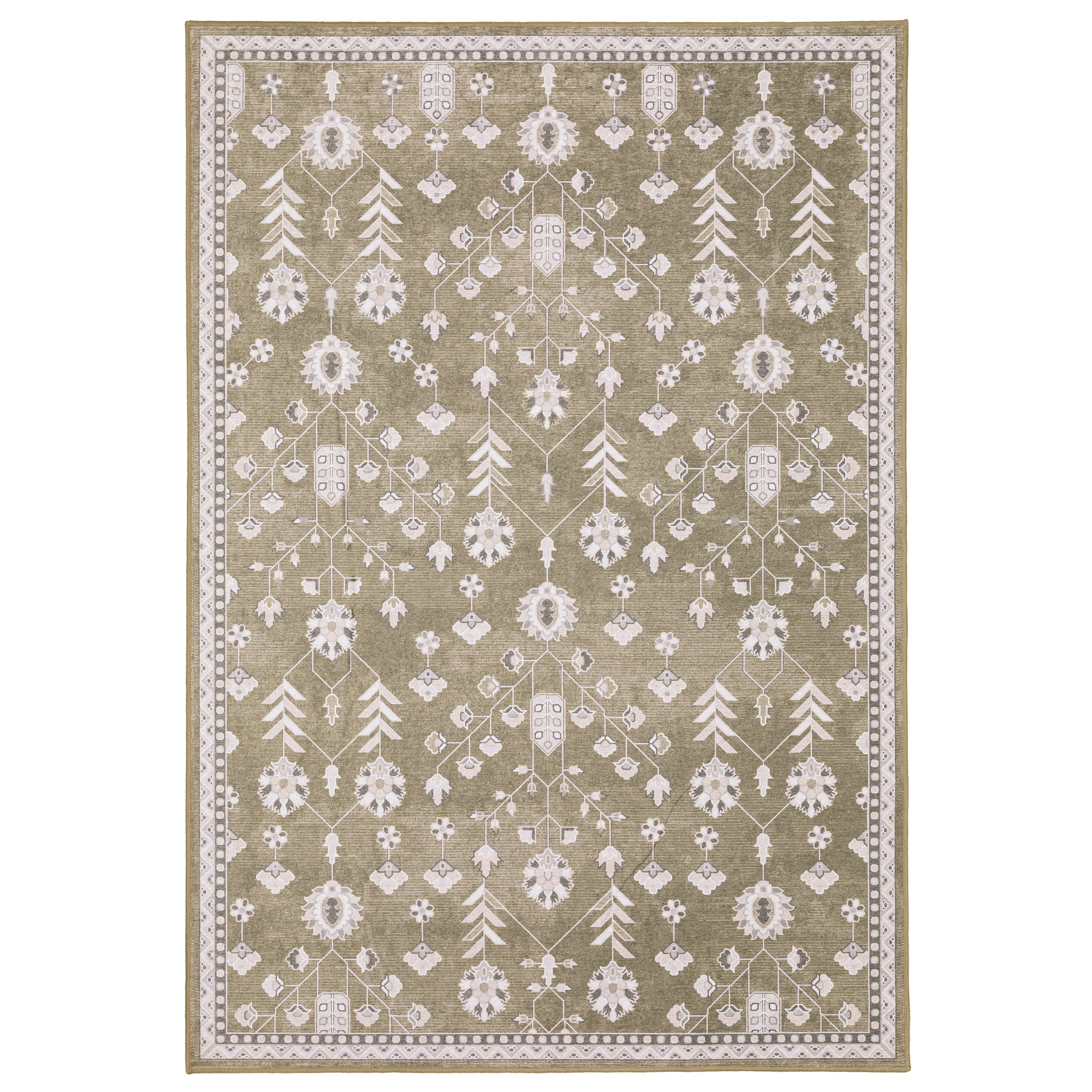 Addison ADD07 Brown/Ivory Area Rug, washable brown ivory area rug with traditional Oushak-inspired printed detailing and low-profile design.