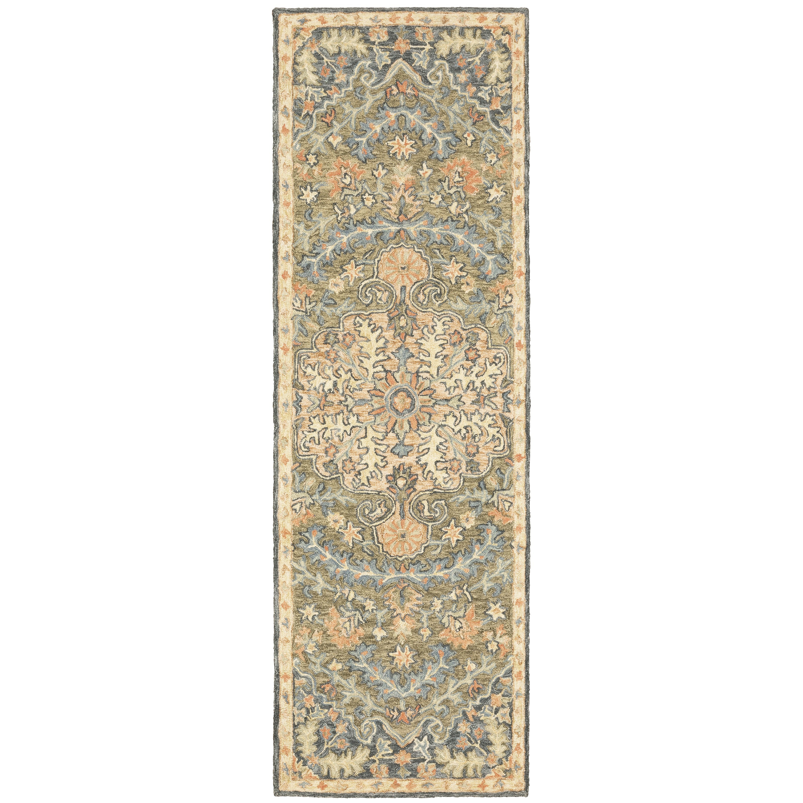 Alfresco 28401 Green/Blue Area Rug, Bohemian green blue wool area rug with space-dyed texture and relaxed sun-washed pattern.
