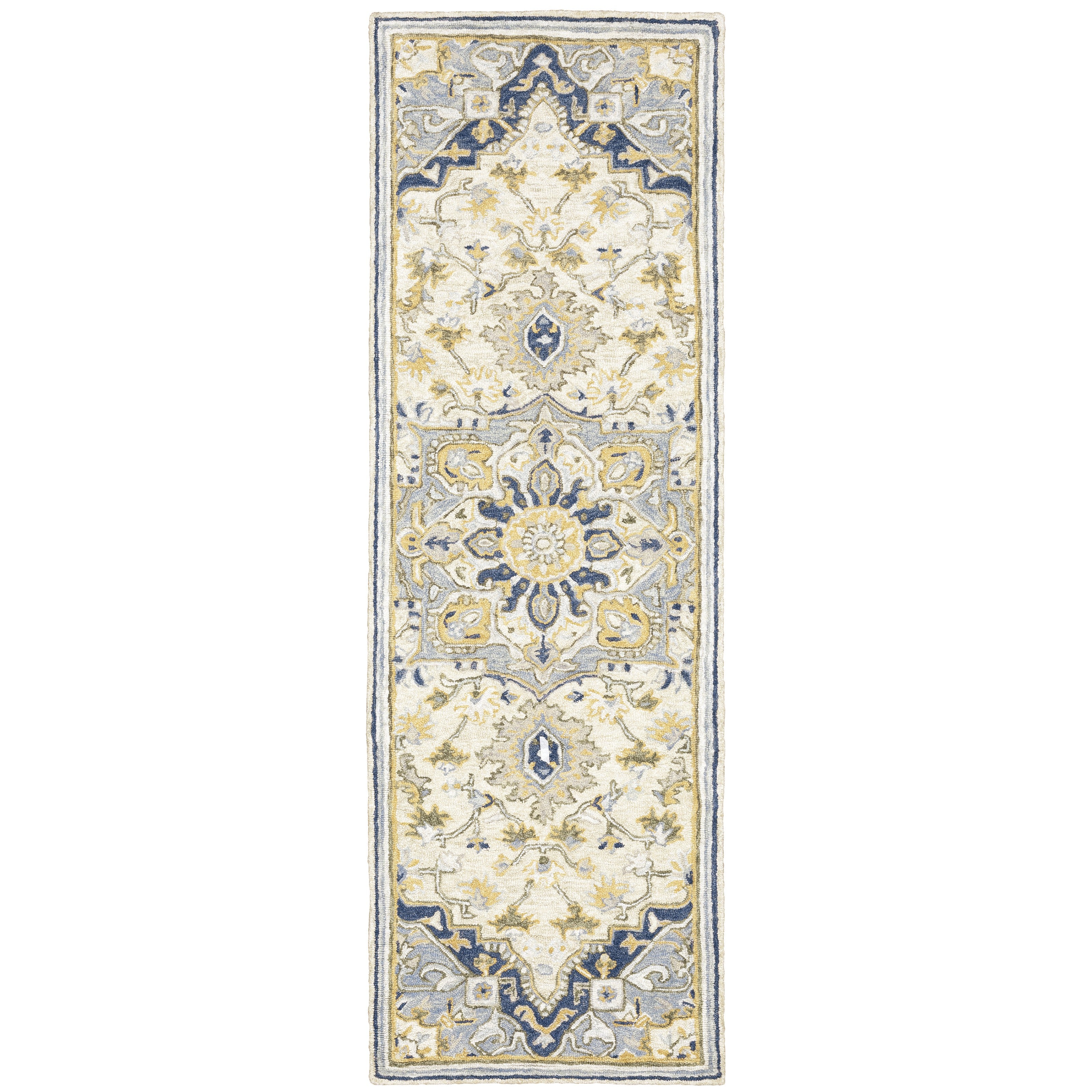 Alfresco 28402 Blue/Ivory Area Rug, Bohemian blue ivory wool area rug with handcrafted looped pile and vintage sun-washed accents.