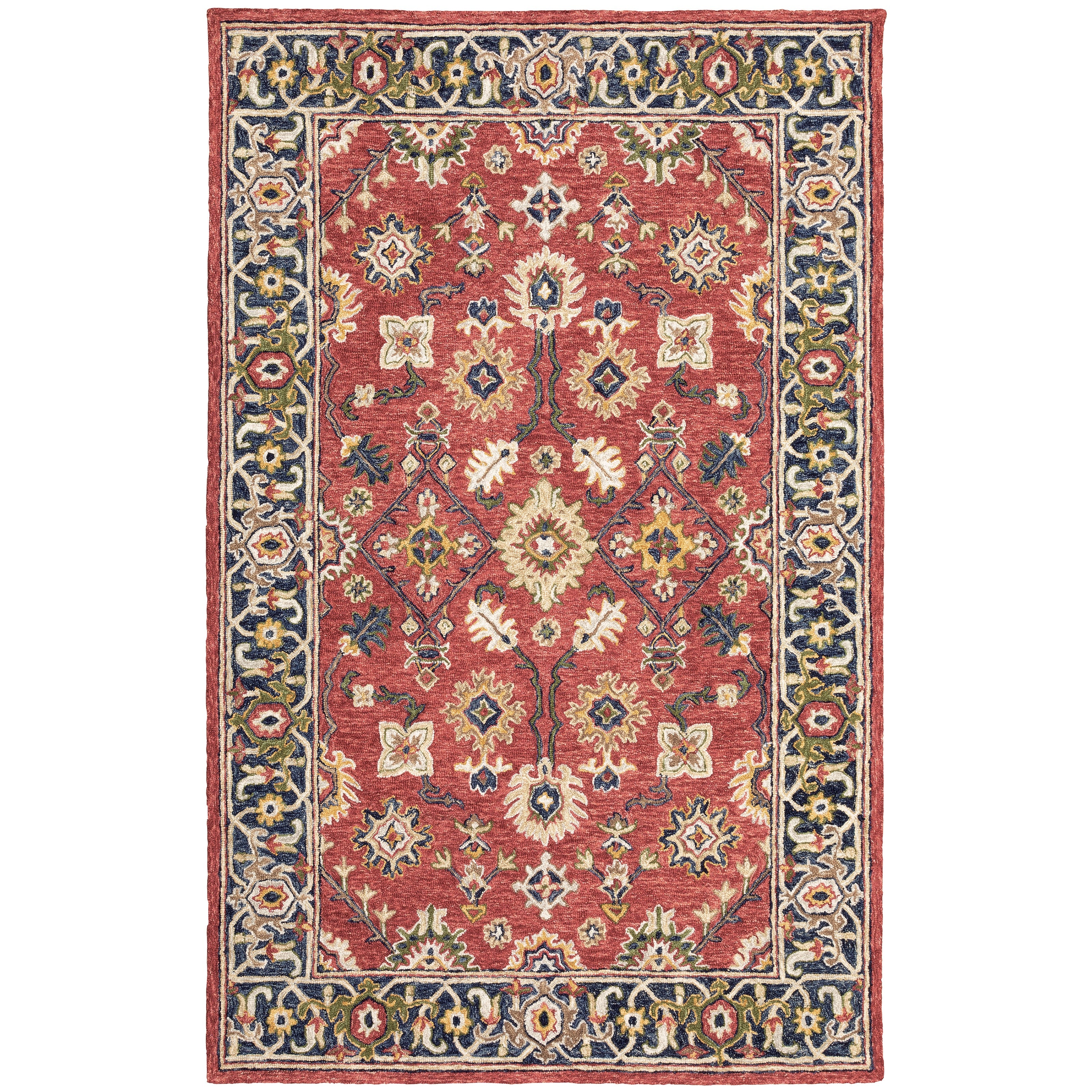 Alfresco 28404 Red/Blue Area Rug, Bohemian red, blue wool area rug with space-dyed texture and sun-washed vintage-style pattern.