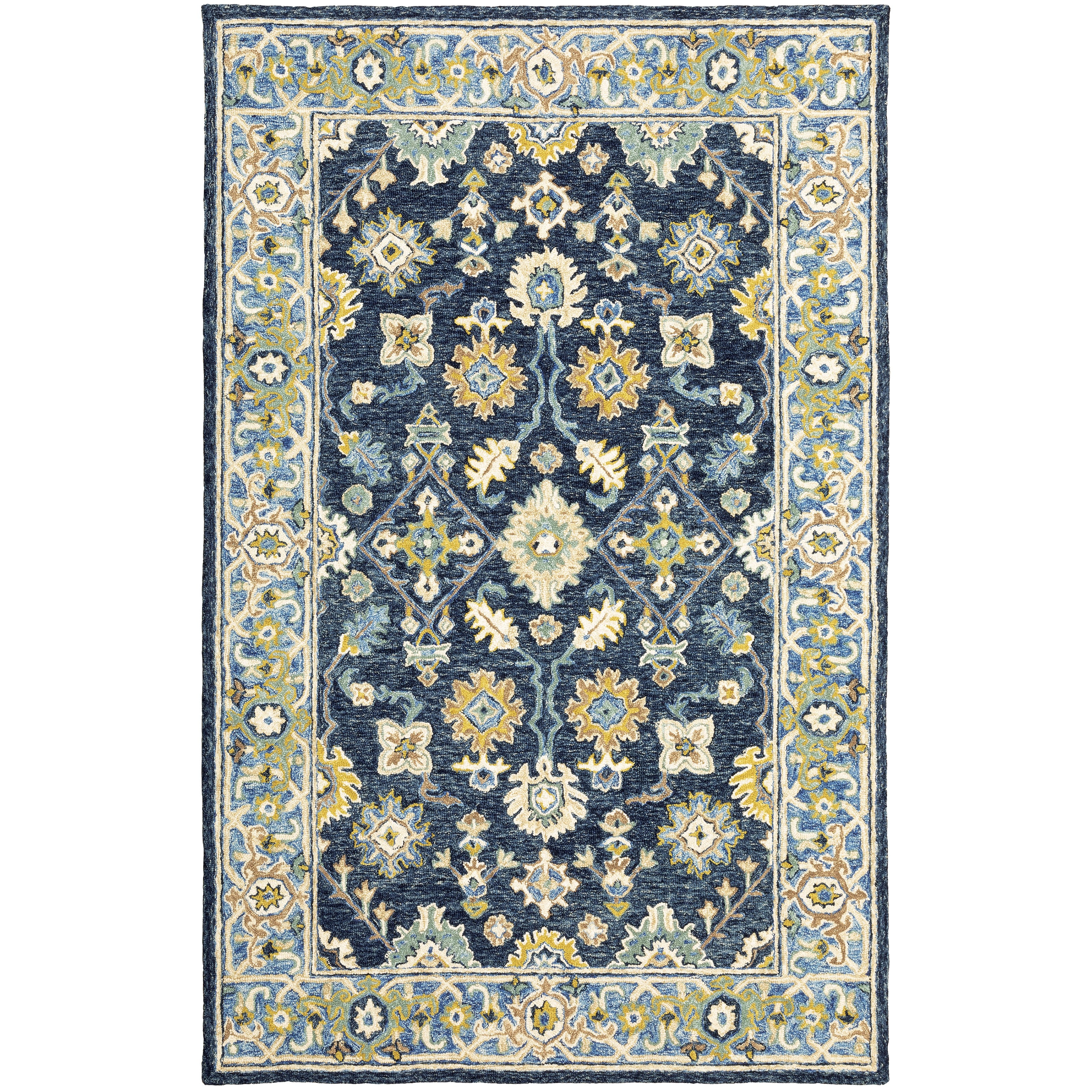 Alfresco 28405 Navy/Blue Area Rug, Bohemian navy-blue wool area rug with space-dyed texture and layered vintage-inspired color.