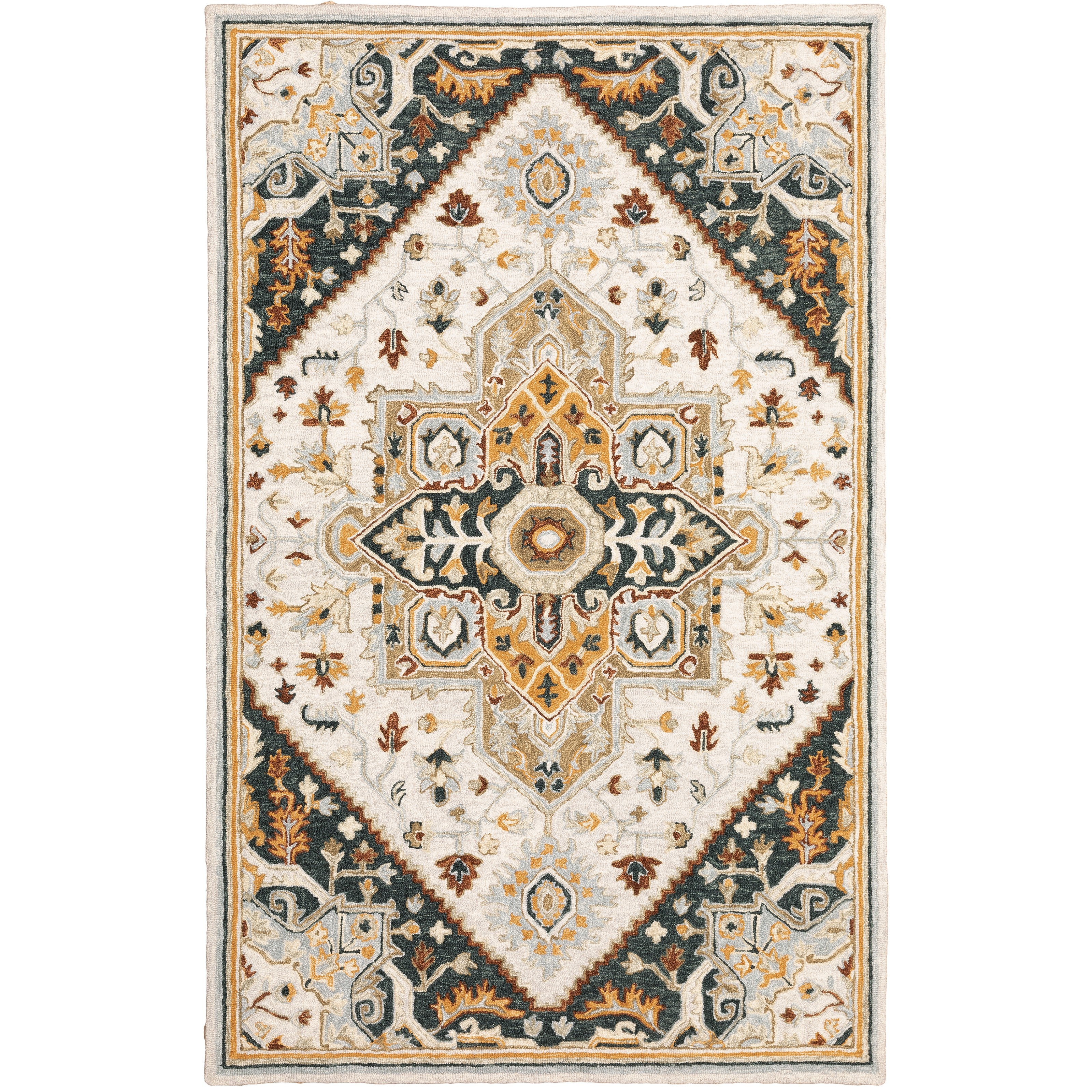Alfresco 28407 Ivory/Charcoal Area Rug, Bohemian ivory charcoal wool area rug with textured looped pile and sun-washed accent tones.