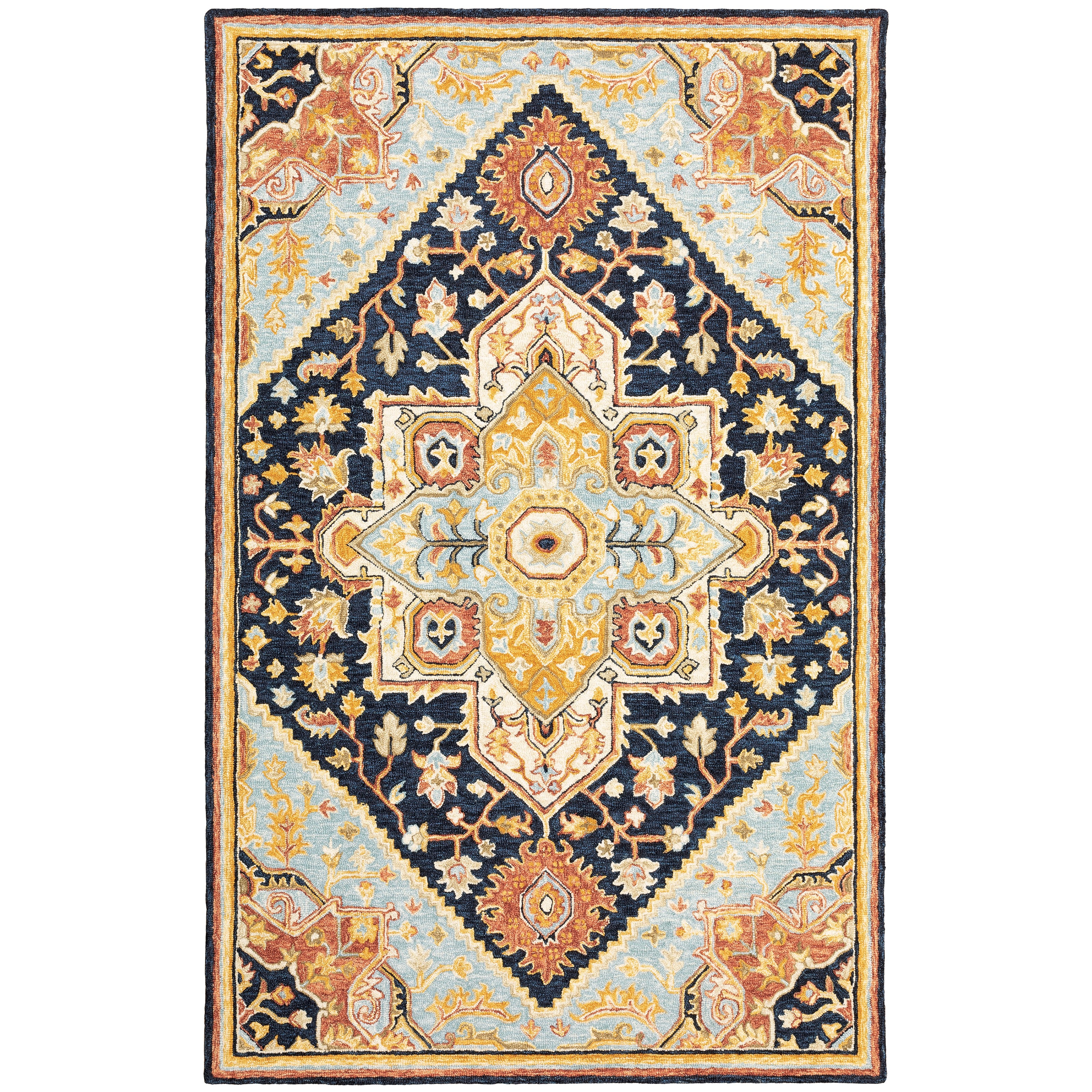 Alfresco 28408 Navy/Rust Area Rug, Bohemian navy rust wool area rug with handcrafted texture and warm vintage-inspired color.