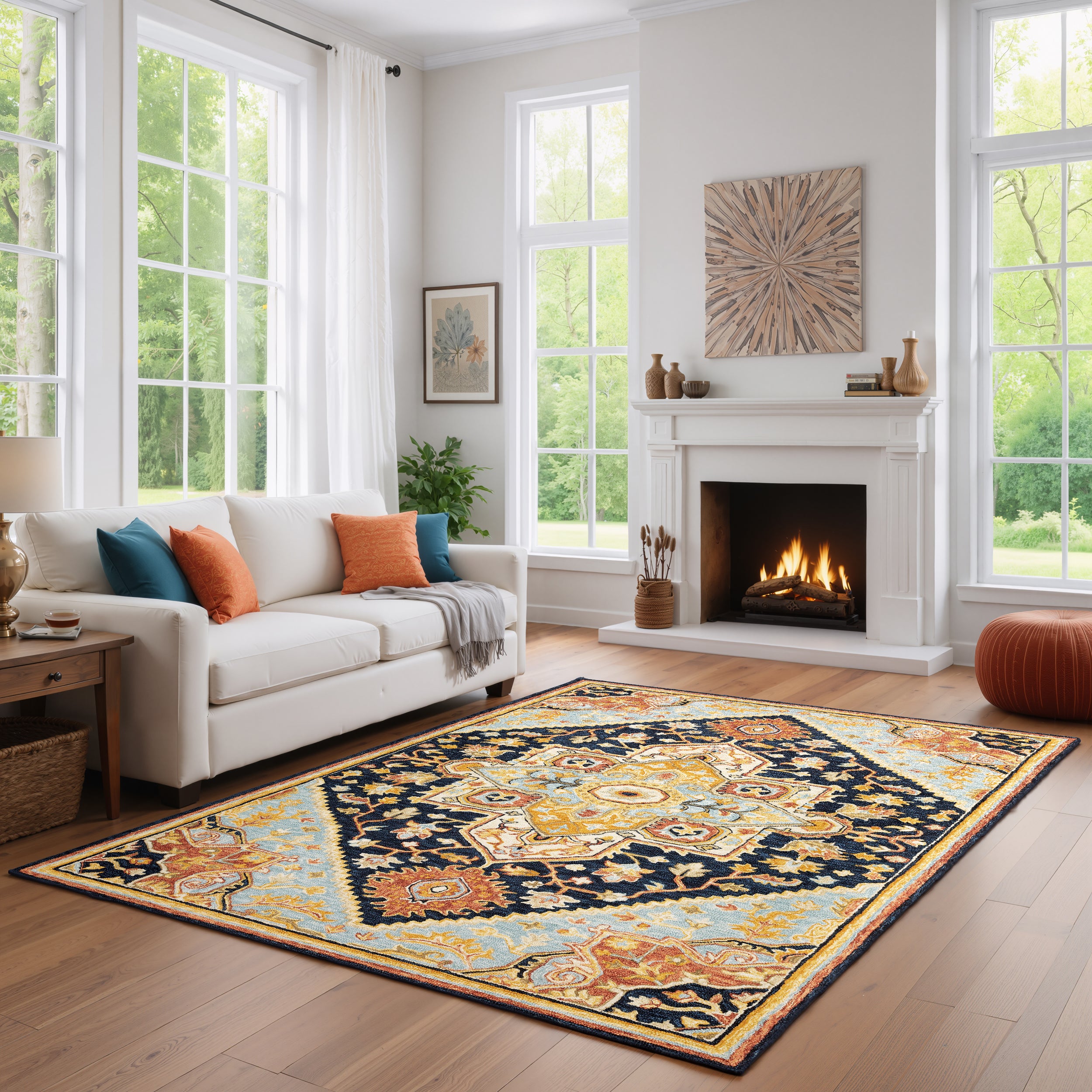 Alfresco 28408 Navy/Rust Area Rug, Bohemian navy rust wool area rug with handcrafted texture and warm vintage-inspired color.