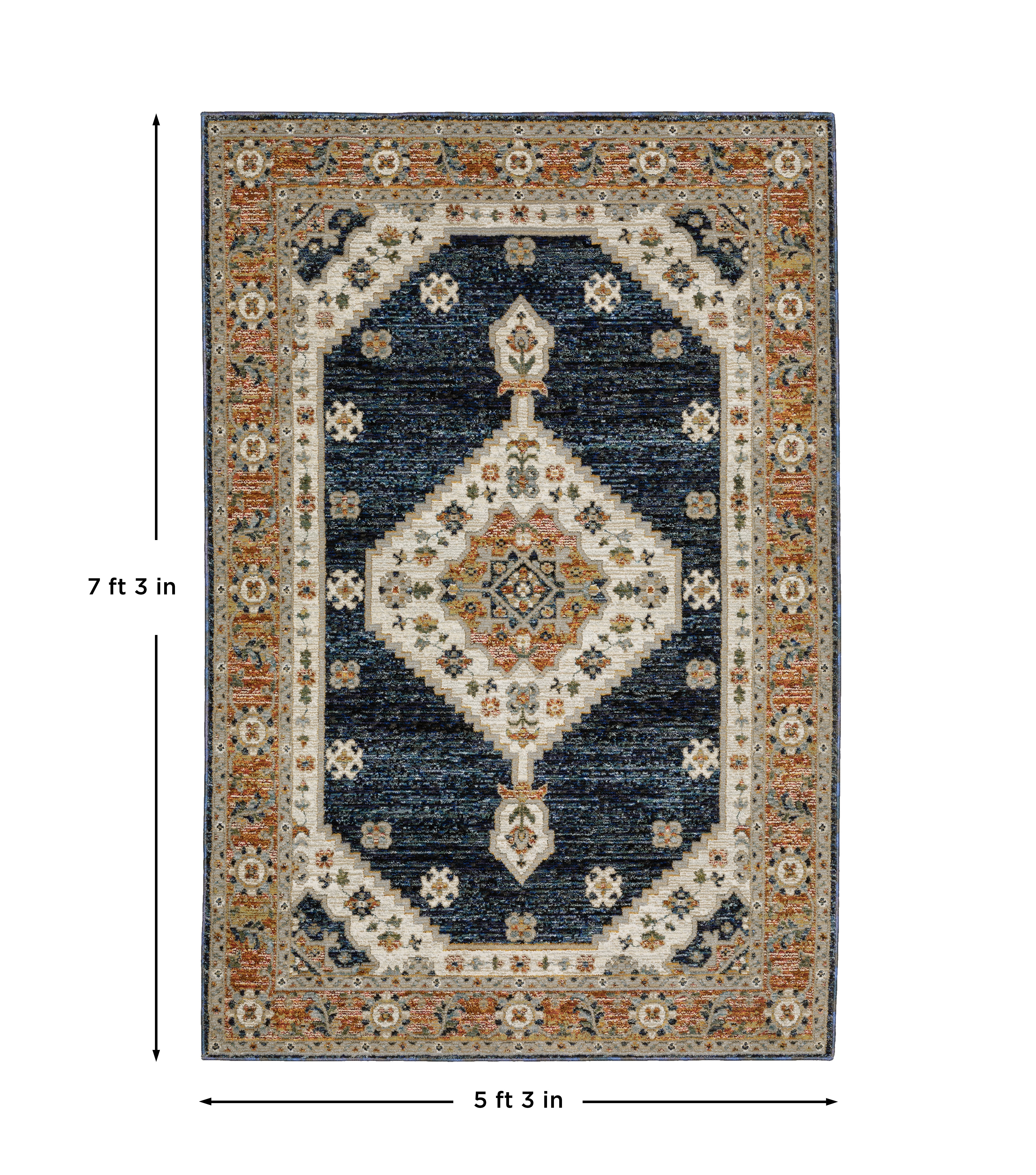 Andorra 2281E Blue/Orange Area Rug, blue, orange modern traditional area rug with bold vintage-inspired pattern and dense soft pile.