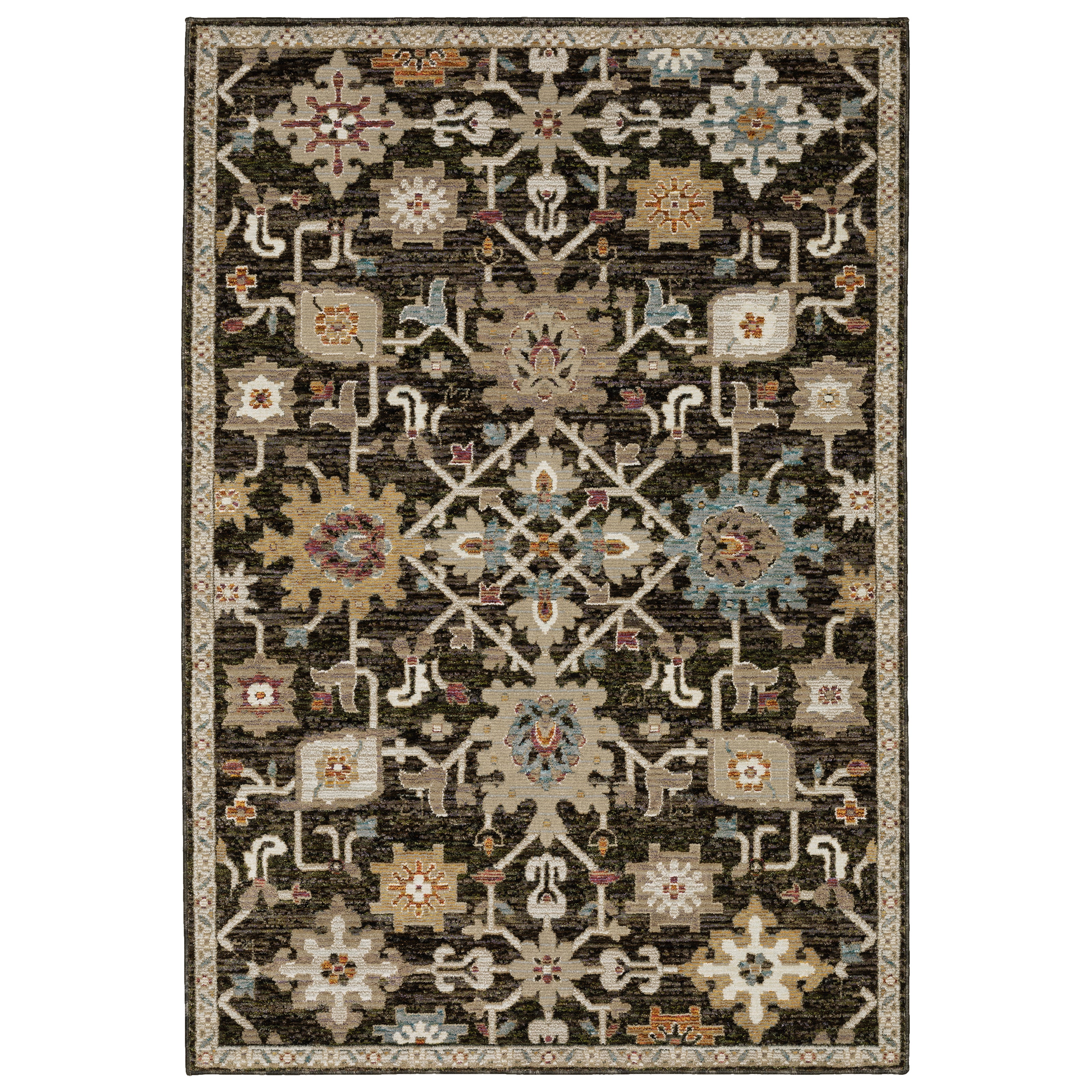 Andorra 2396B Brown/Multi Area Rug, brown multi modern traditional area rug with vintage-inspired pattern and soft dense pile.