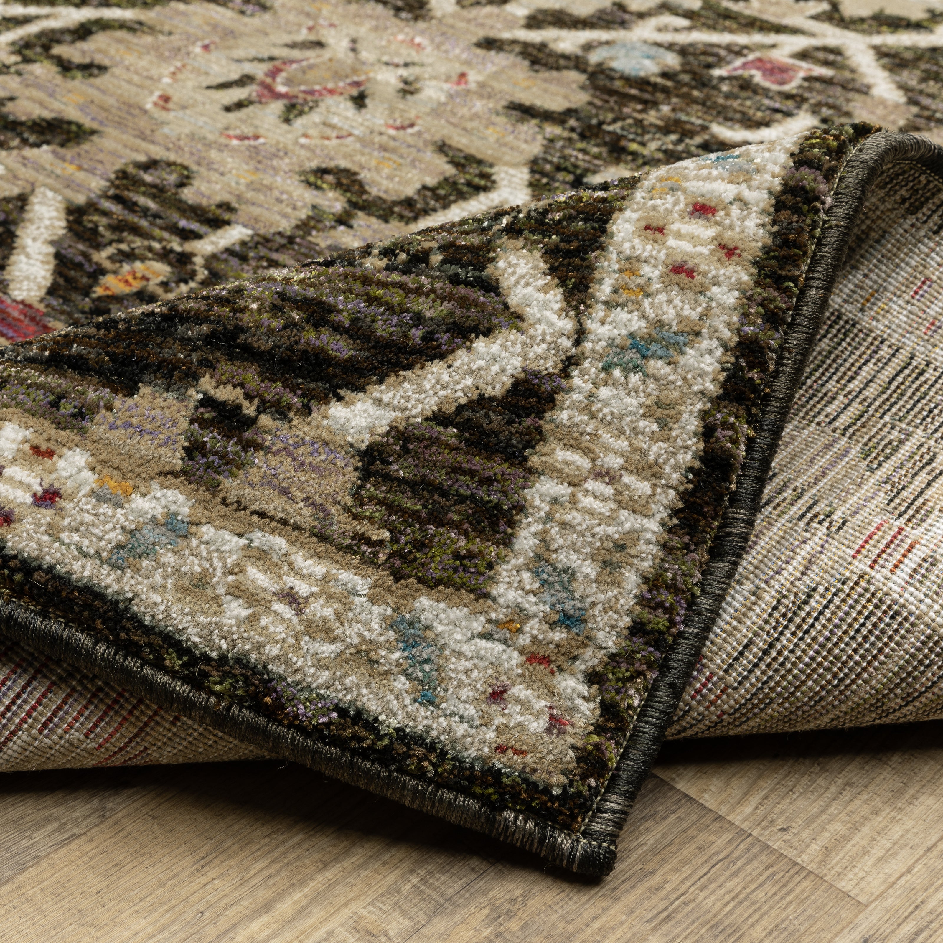 Andorra 2396B Brown/Multi Area Rug, brown multi modern traditional area rug with vintage-inspired pattern and soft dense pile.