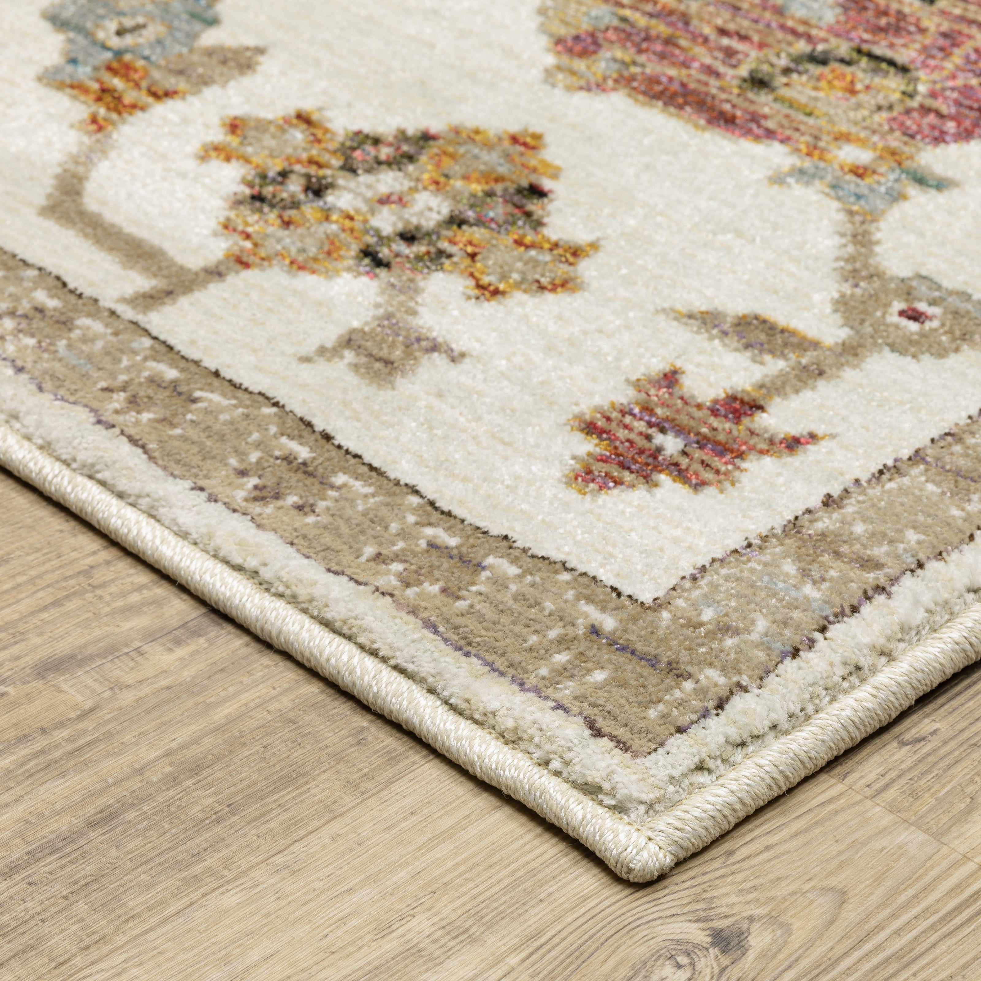 Andorra 2419B Ivory/Multi Area Rug, ivory multi modern traditional area rug with vintage-style design and plush dense pile.