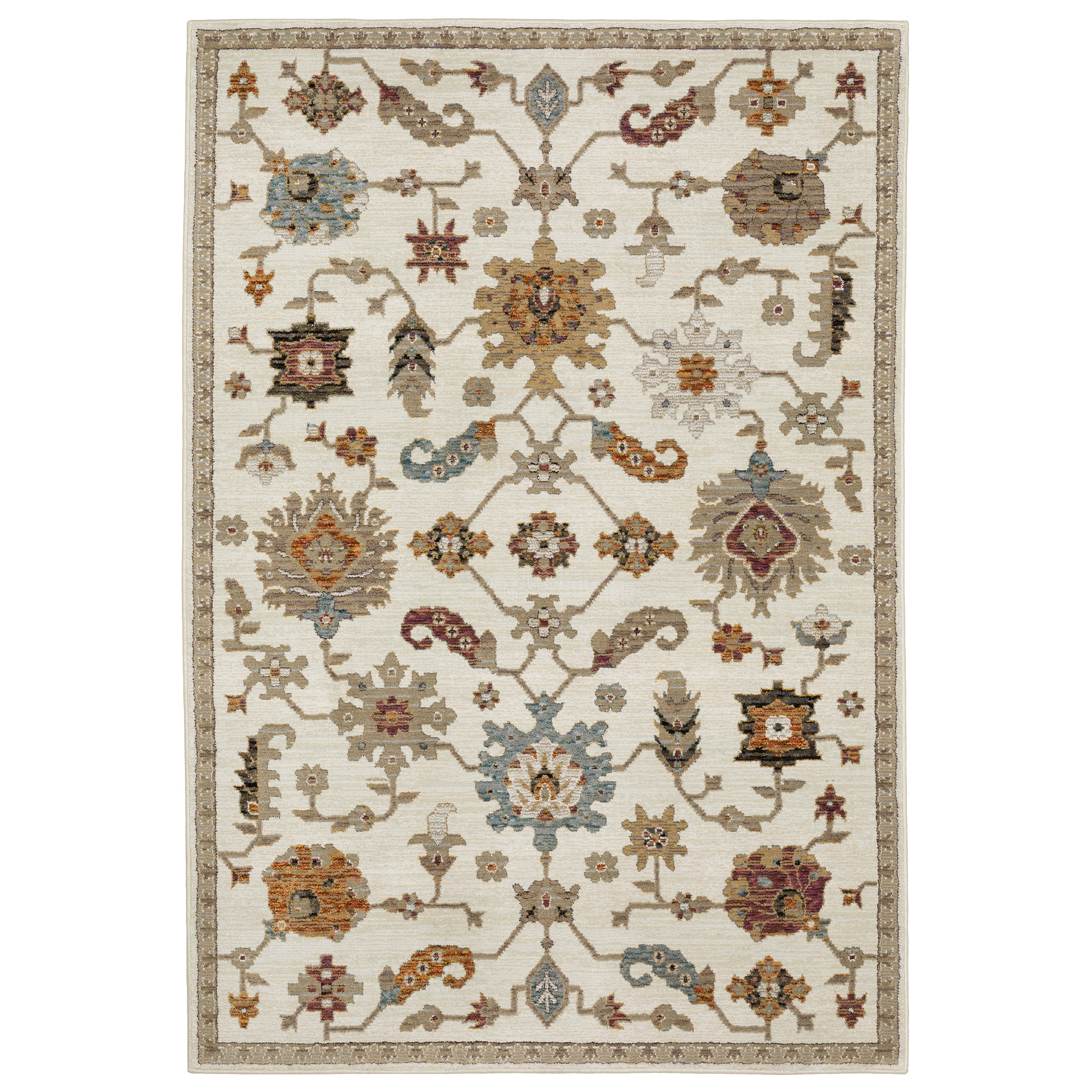 Andorra 2419B Ivory/Multi Area Rug, ivory multi modern traditional area rug with vintage-style design and plush dense pile.