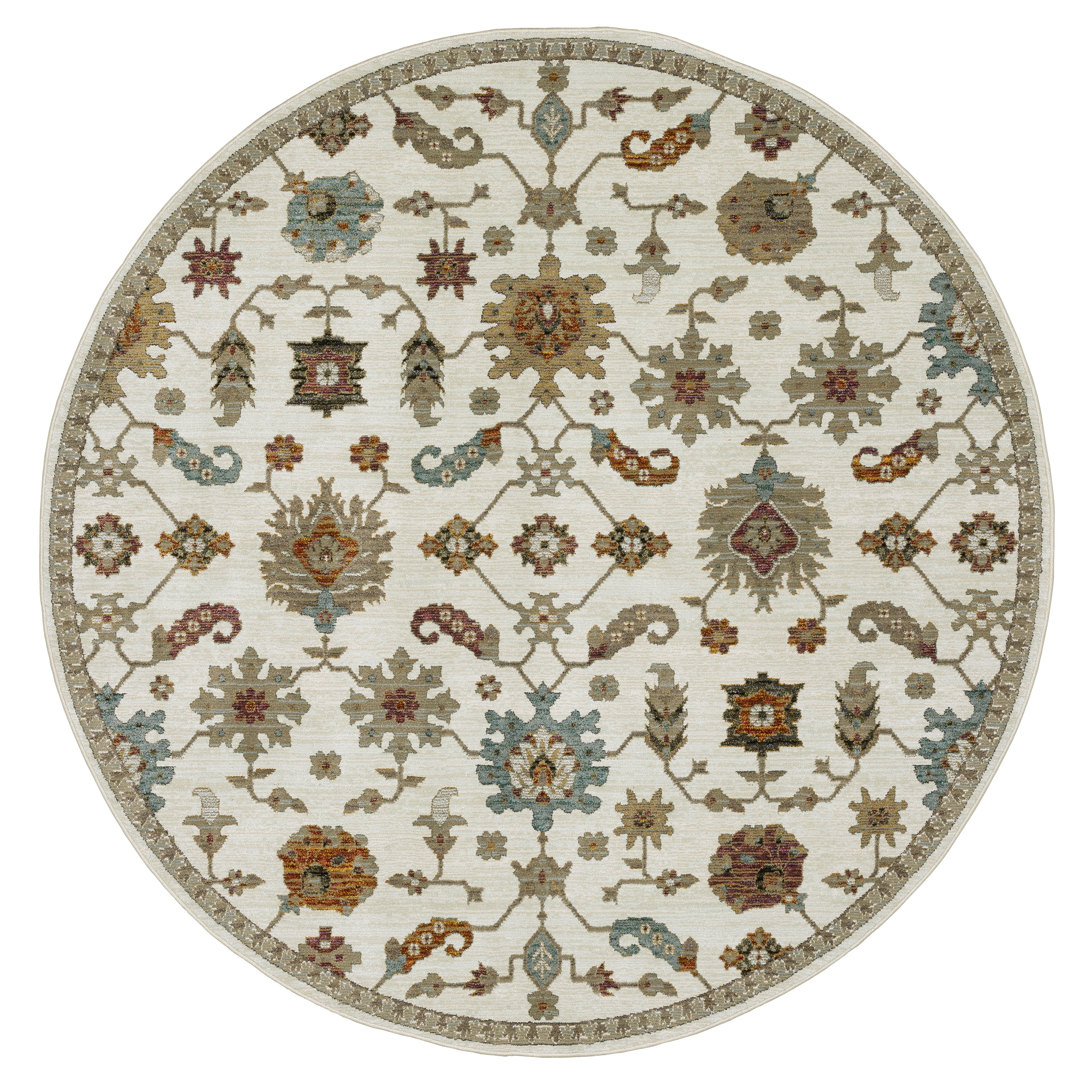 Andorra 2419B Ivory/Multi Area Rug, ivory multi modern traditional area rug with vintage-style design and plush dense pile.