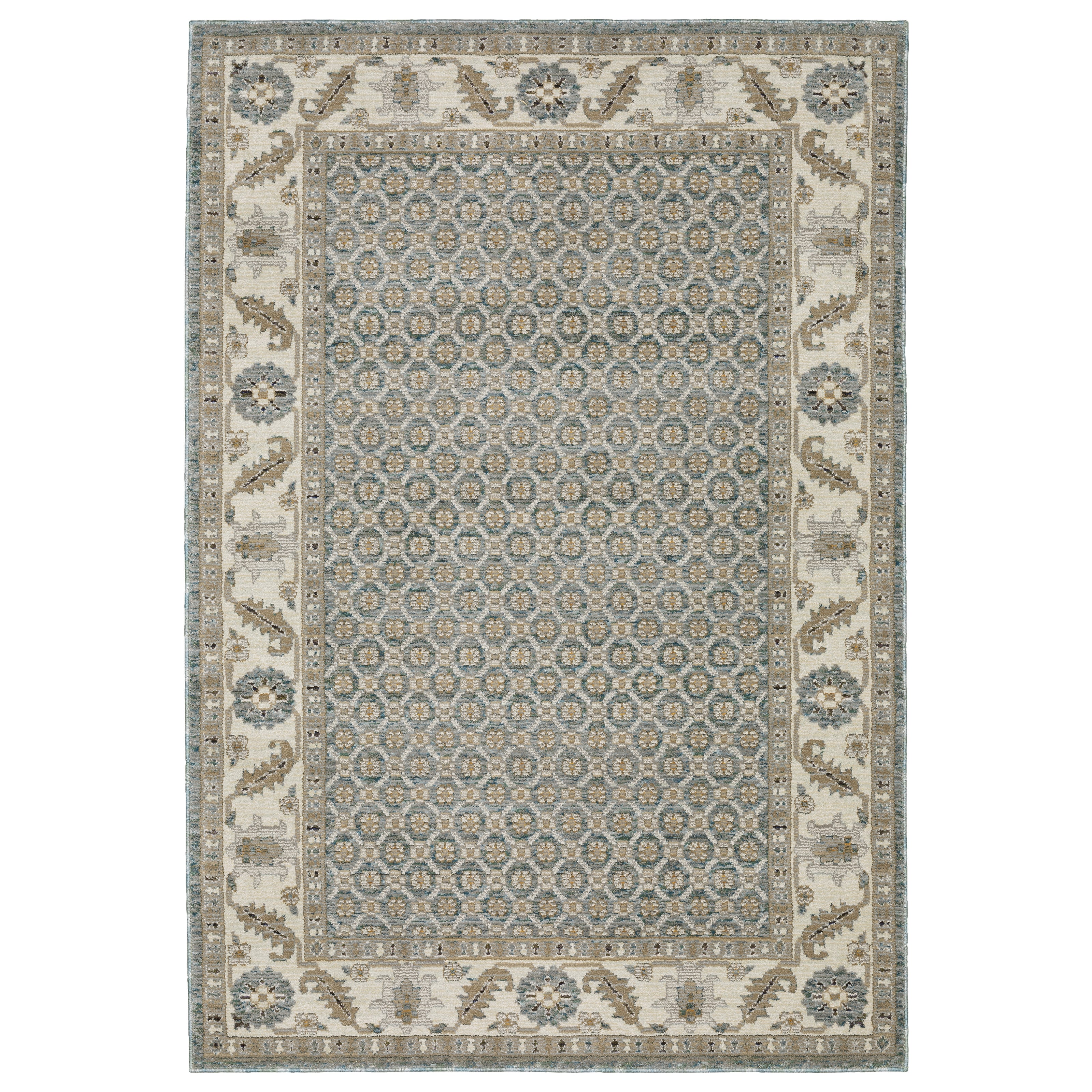 Andorra 2429A Blue/Ivory Area Rug, blue ivory modern traditional area rug with vintage-inspired pattern and dense soft pile.