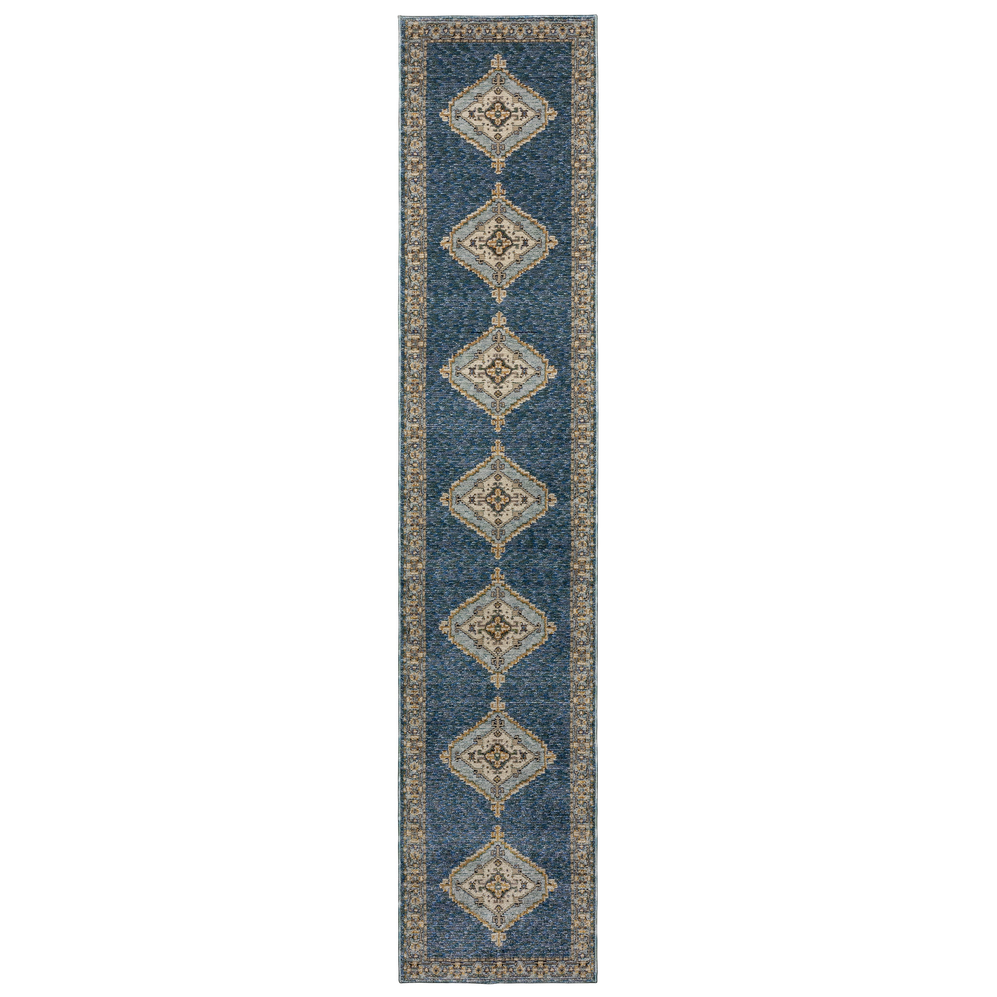 Andorra 2430A Blue/Gold Area Rug, blue gold modern traditional area rug with rich vintage-inspired pattern and soft dense pile.