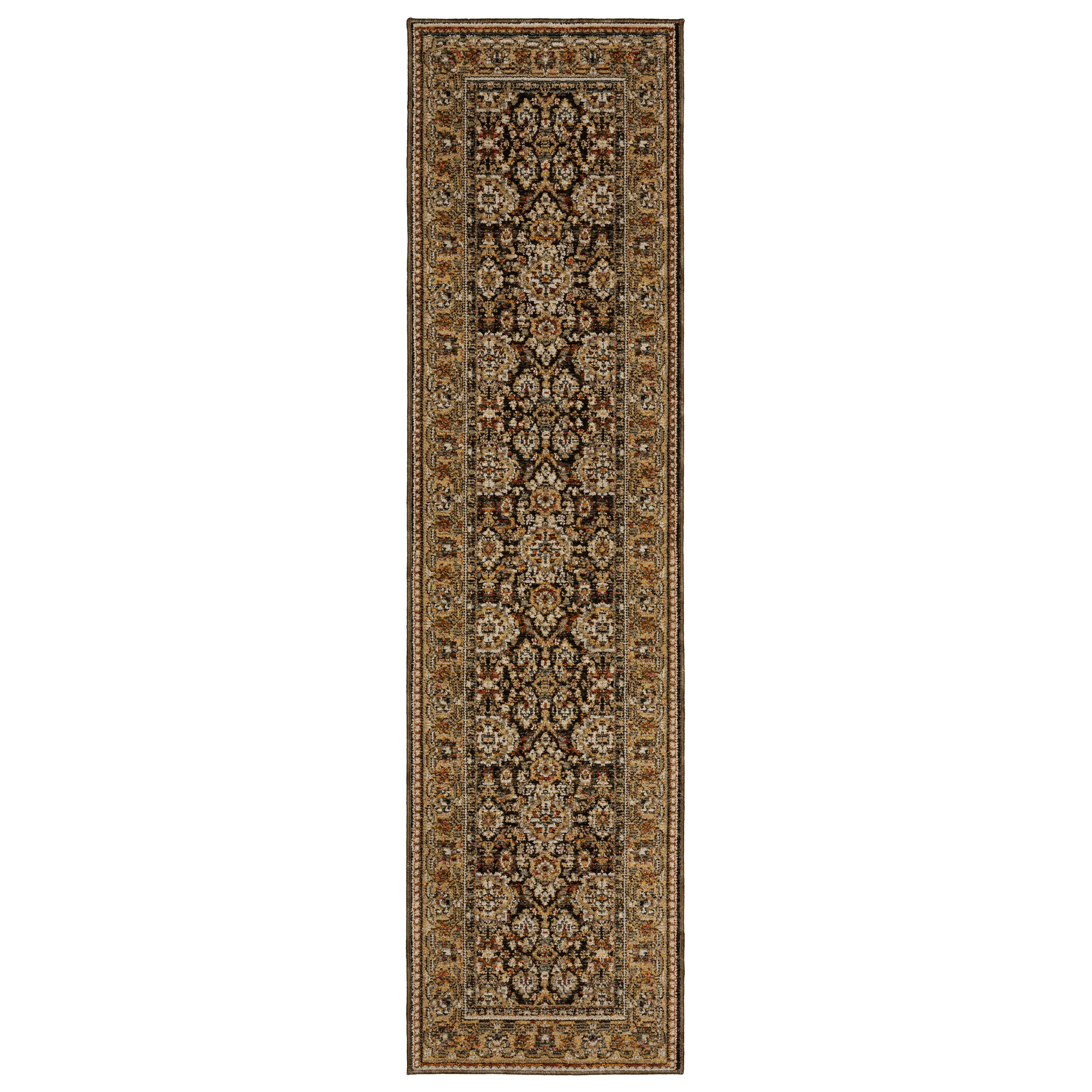 Andorra 2431A Brown/Gold Area Rug, brown gold modern traditional area rug with vintage-style pattern and luxurious soft pile.