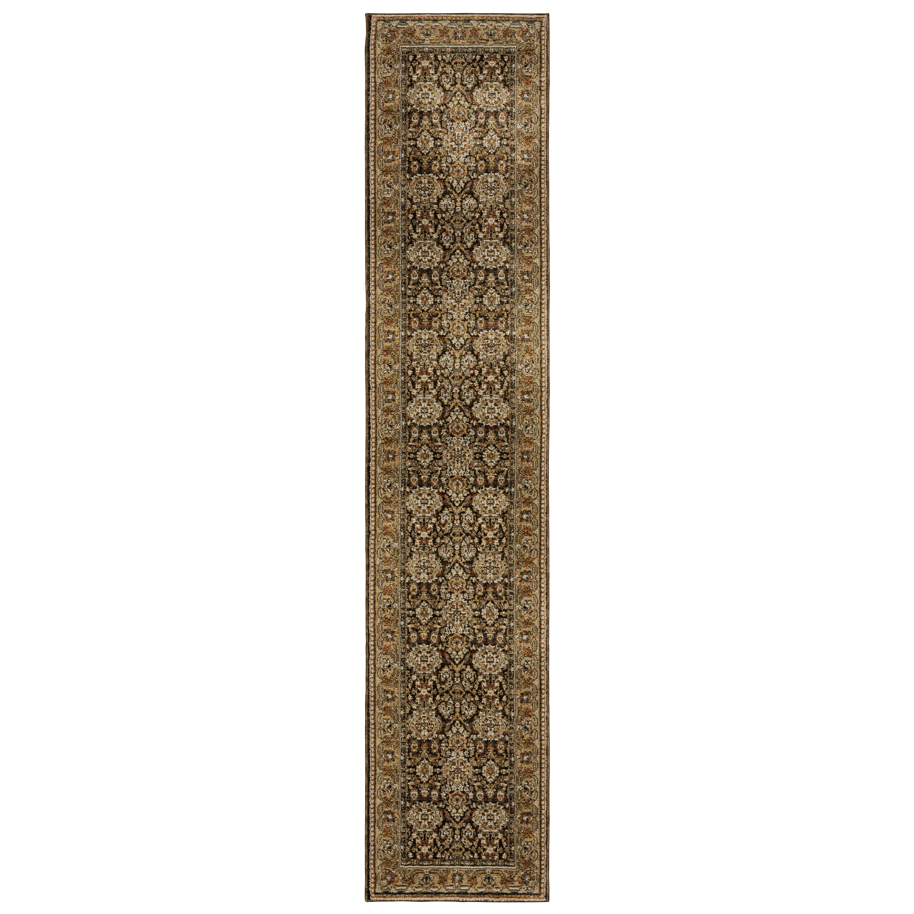 Andorra 2431A Brown/Gold Area Rug, brown gold modern traditional area rug with vintage-style pattern and luxurious soft pile.