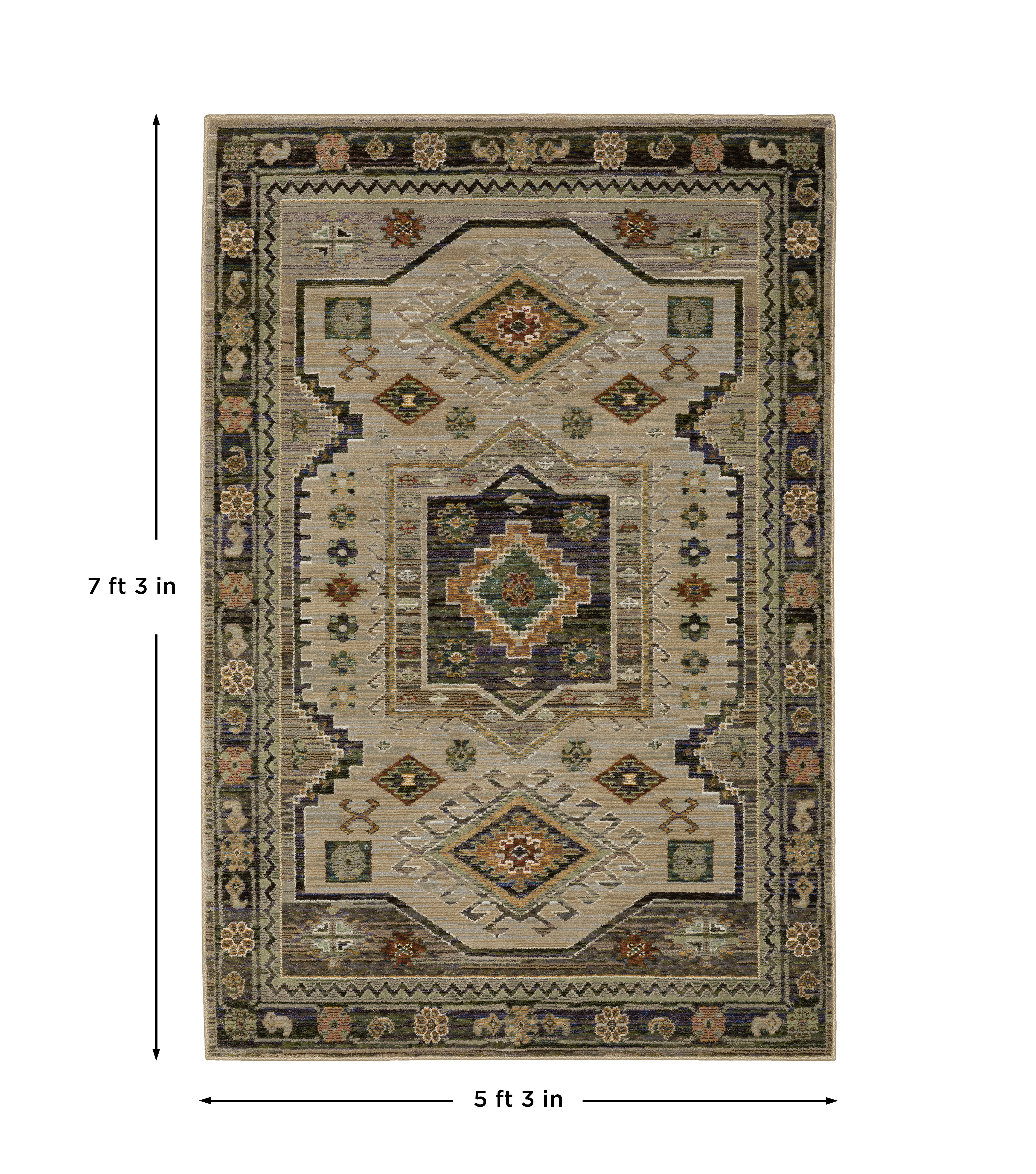 Andorra 2442D Grey/Green Area Rug, grey green modern traditional area rug with vintage-inspired pattern and plush dense pile.