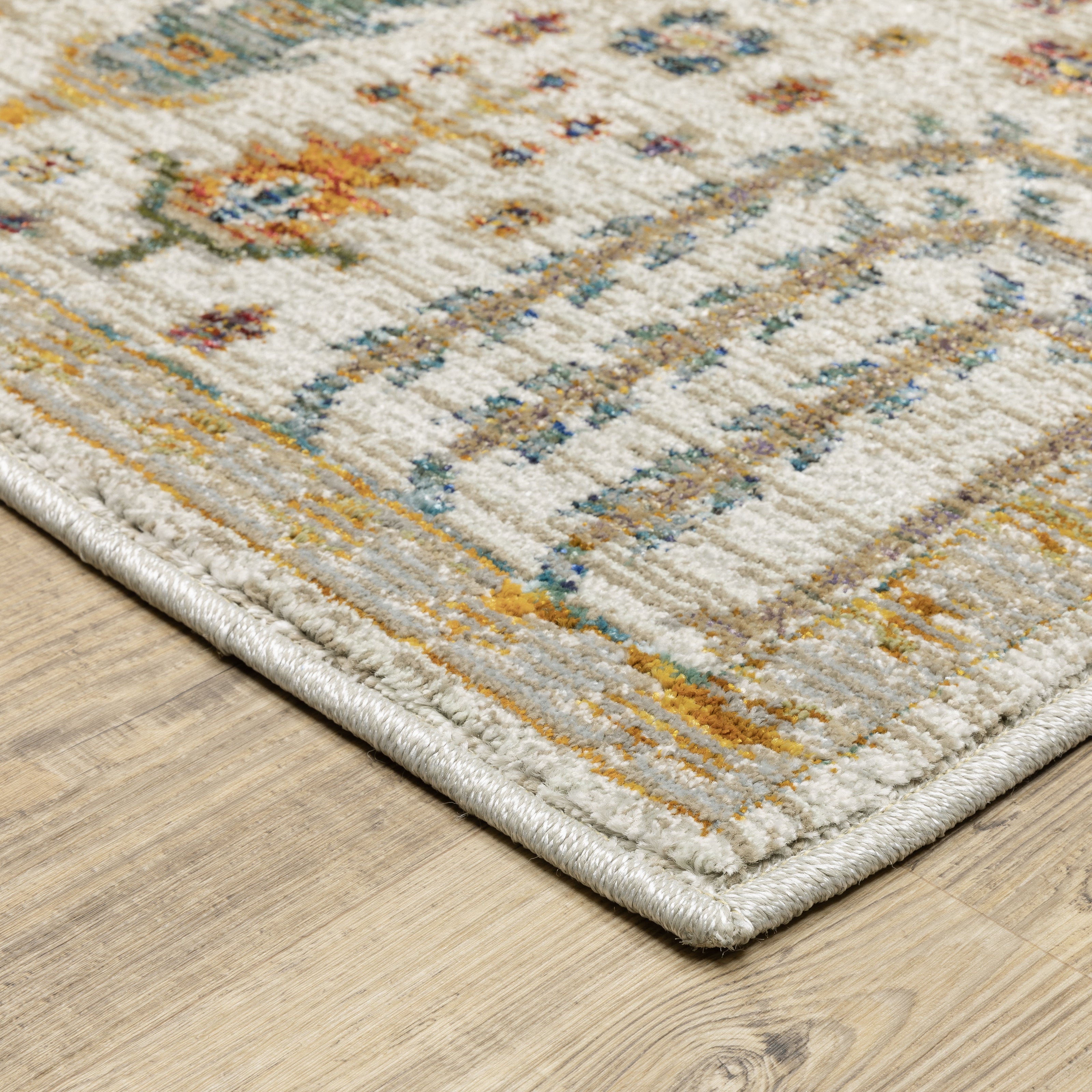 Andorra 2449B Ivory/Gold Area Rug, ivory gold modern traditional area rug with graceful vintage-inspired pattern and dense pile.