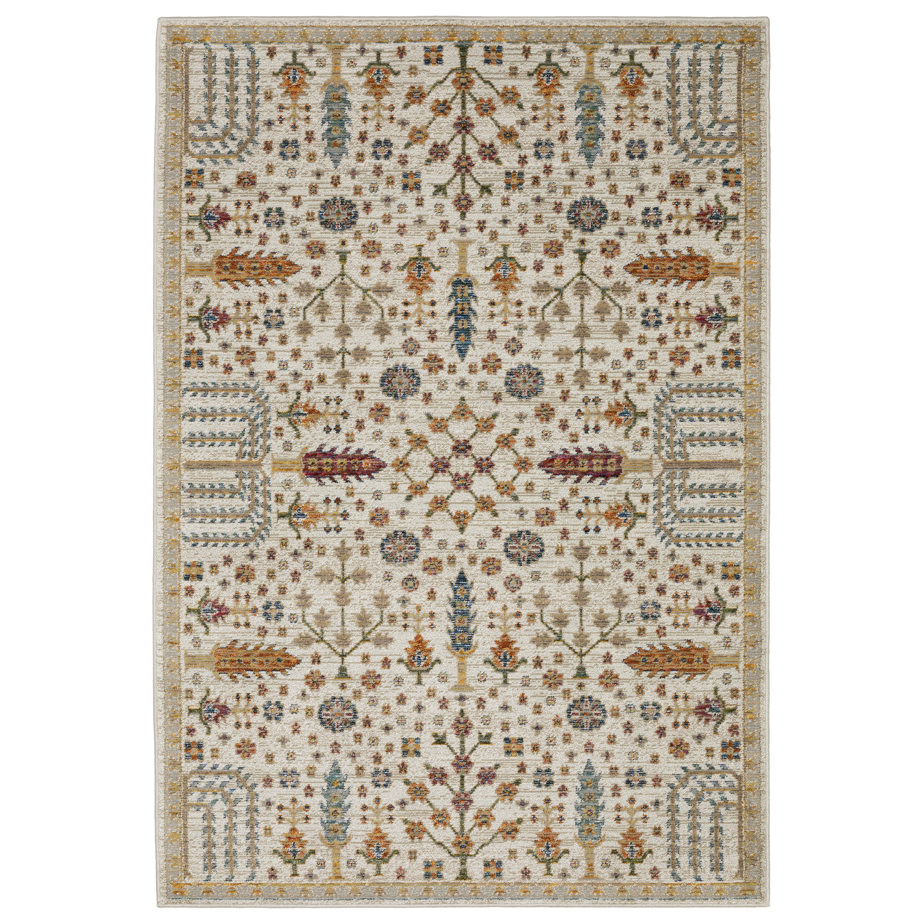 Andorra 2449B Ivory/Gold Area Rug, ivory gold modern traditional area rug with graceful vintage-inspired pattern and dense pile.