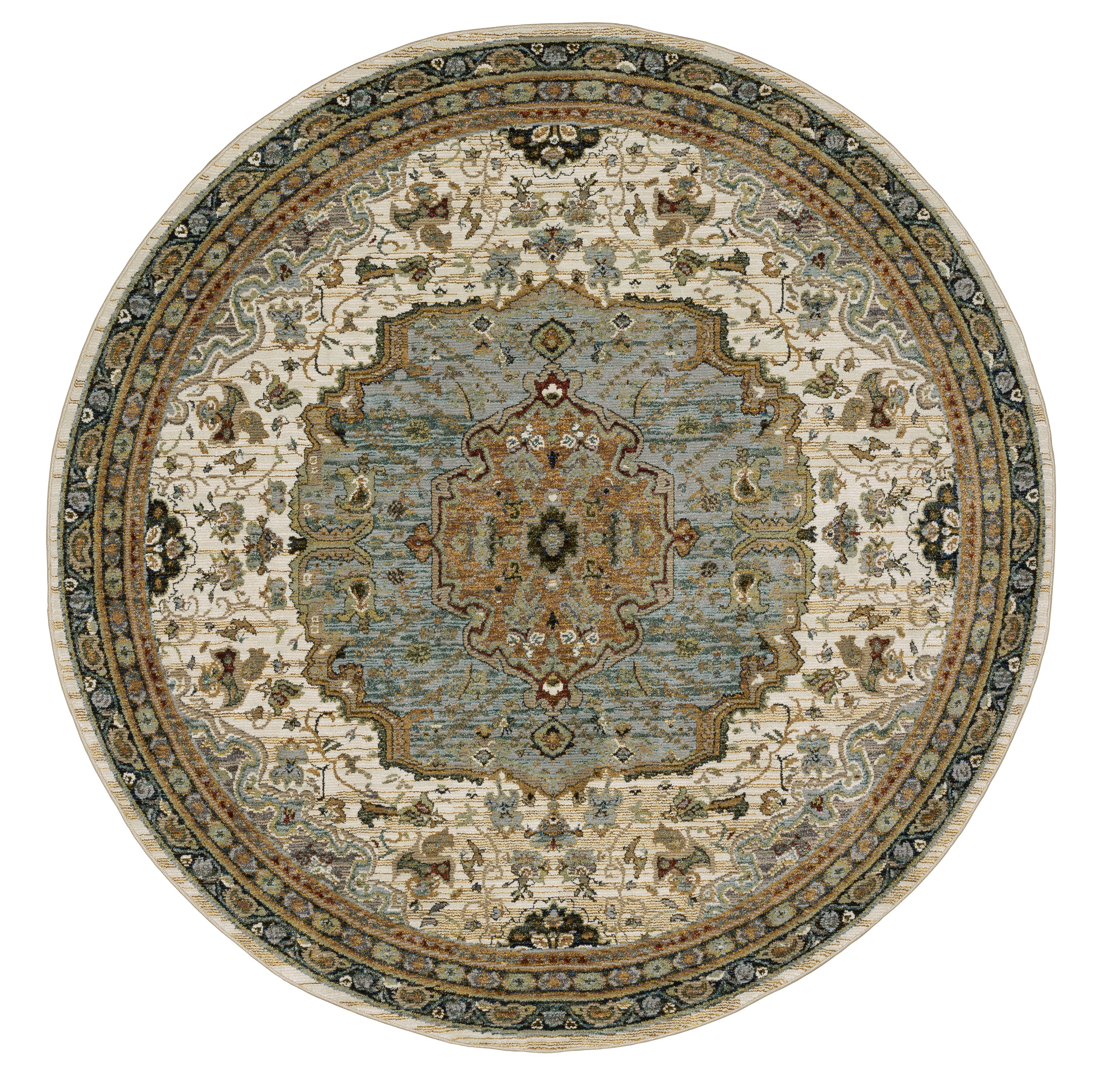 Andorra 2451B Ivory/Blue Area Rug, ivory blue modern traditional area rug with vintage-inspired pattern and refined soft pile.