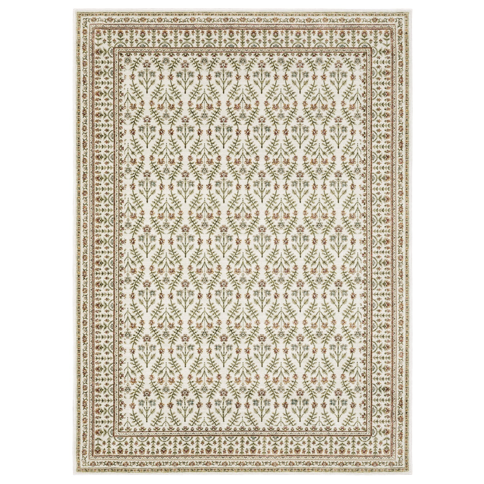 Andorra 3717A Ivory/Red Area Rug, ivory red modern traditional area rug with vintage-style pattern and detailed soft pile.