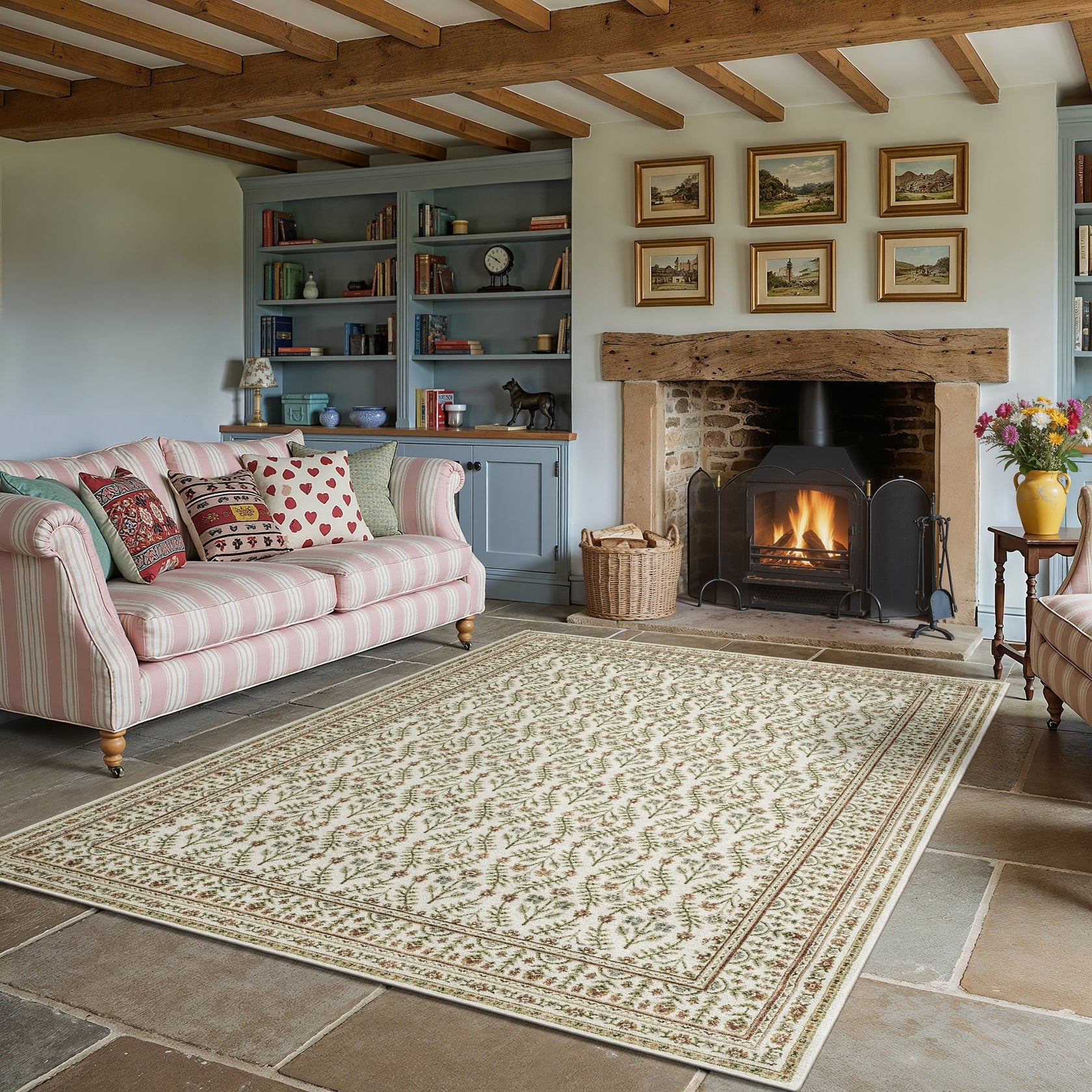 Andorra 3717A Ivory/Red Area Rug, ivory red modern traditional area rug with vintage-style pattern and detailed soft pile.