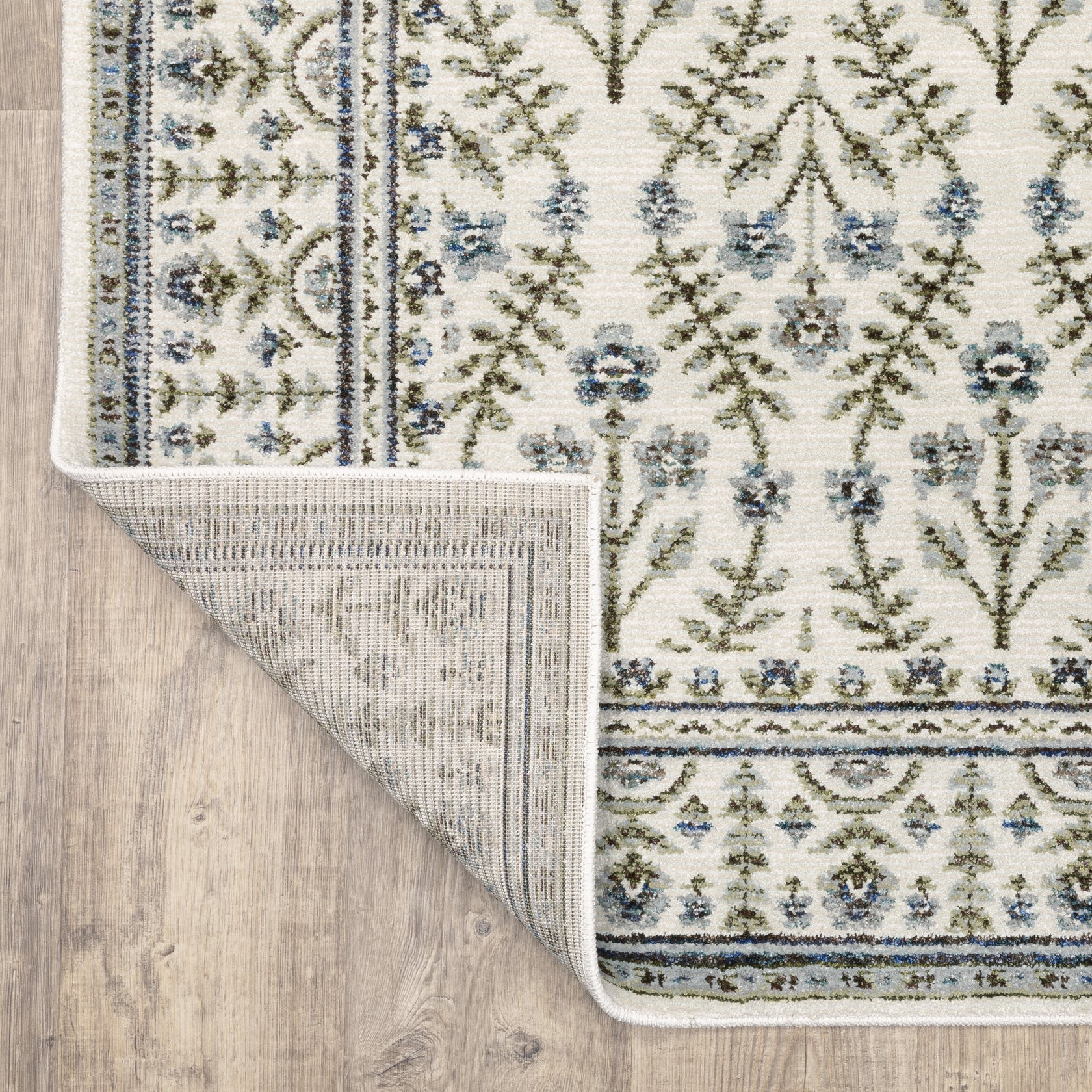 Andorra 3717C Ivory/Blue Area Rug, ivory blue modern traditional area rug with vintage-inspired design and plush dense pile.