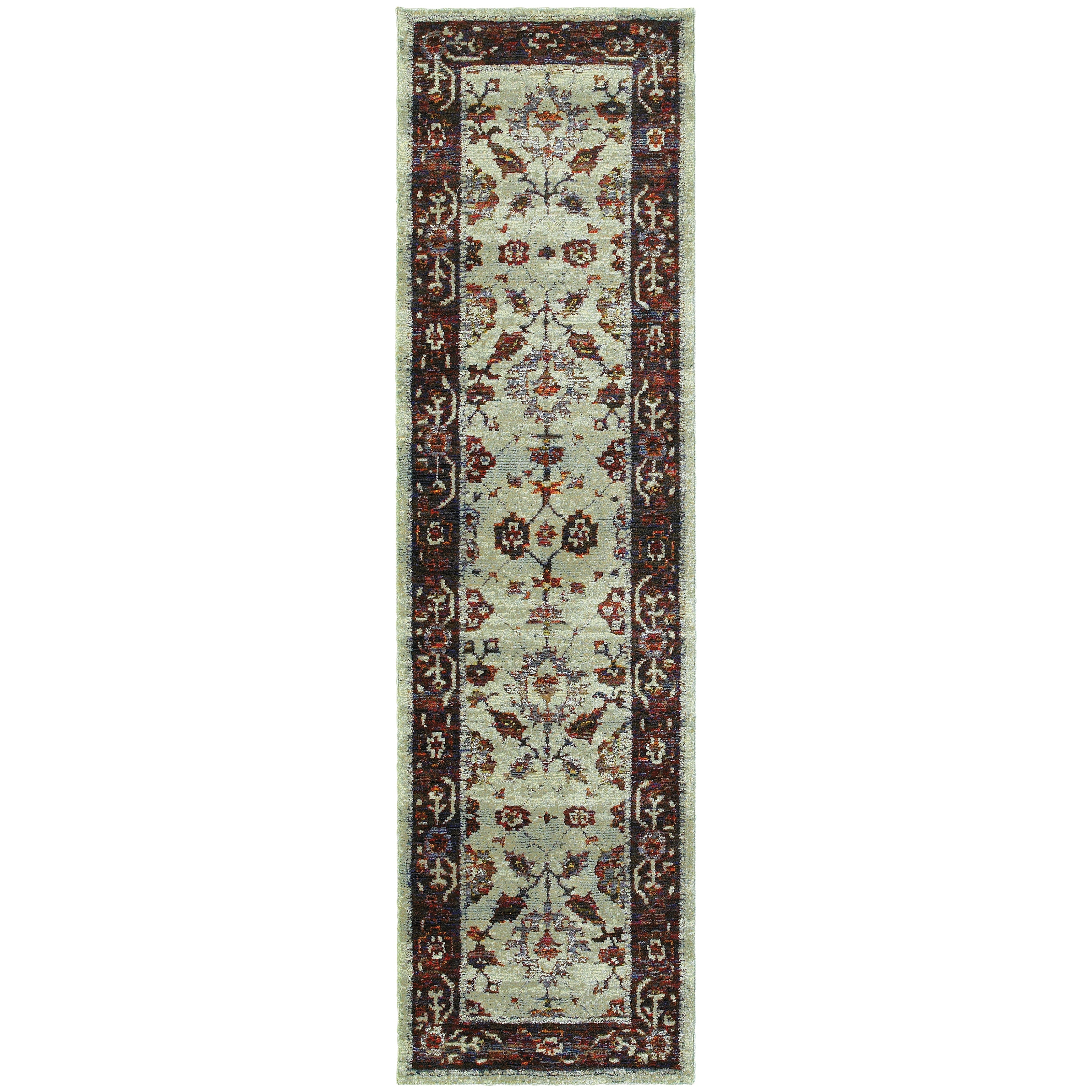 Andorra 6842D Stone/Red Area Rug, stone red modern traditional area rug with vintage-inspired pattern and soft dense pile.