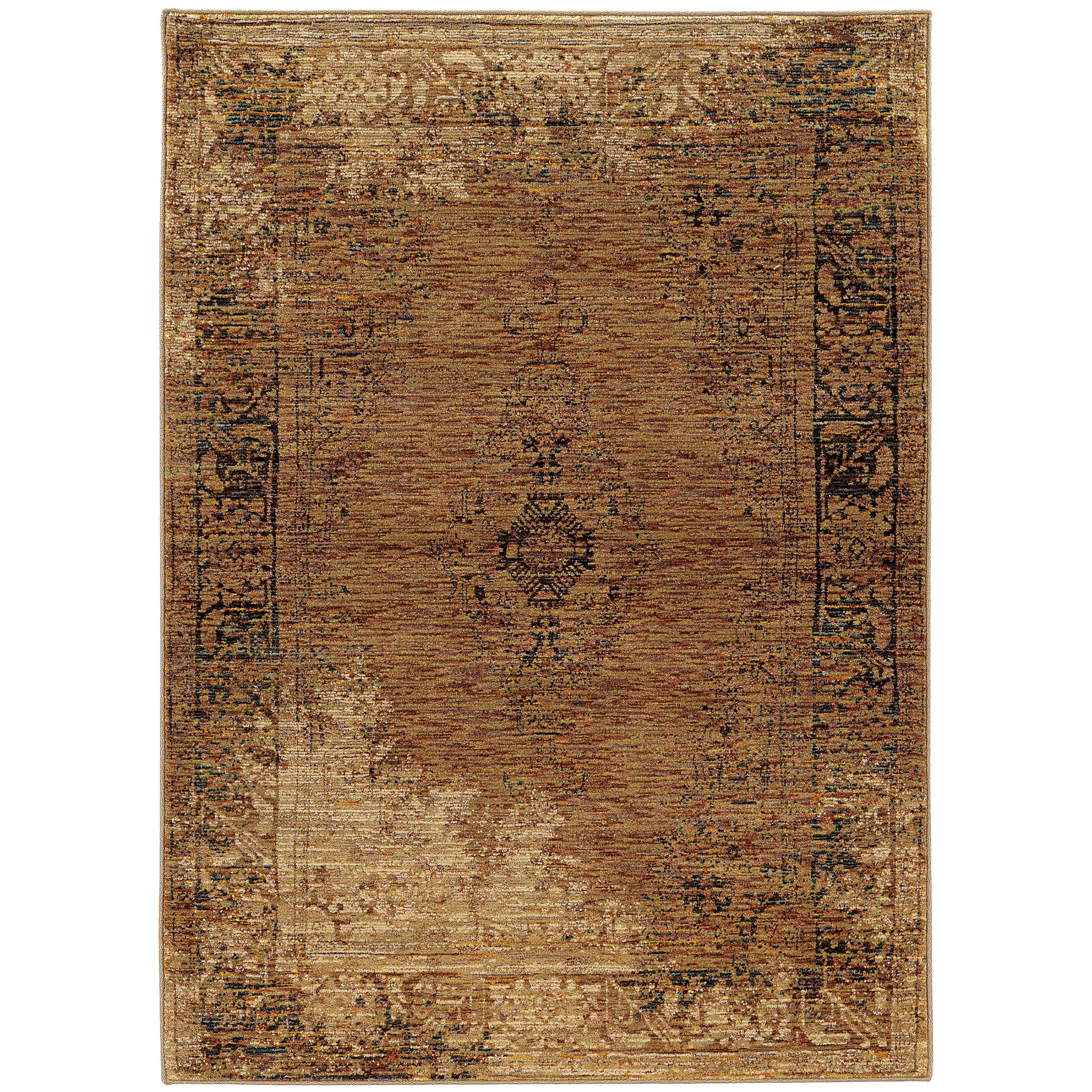 Andorra 6845D Gold/Brown Area Rug, gold brown modern traditional area rug with warm vintage-inspired design and plush pile.