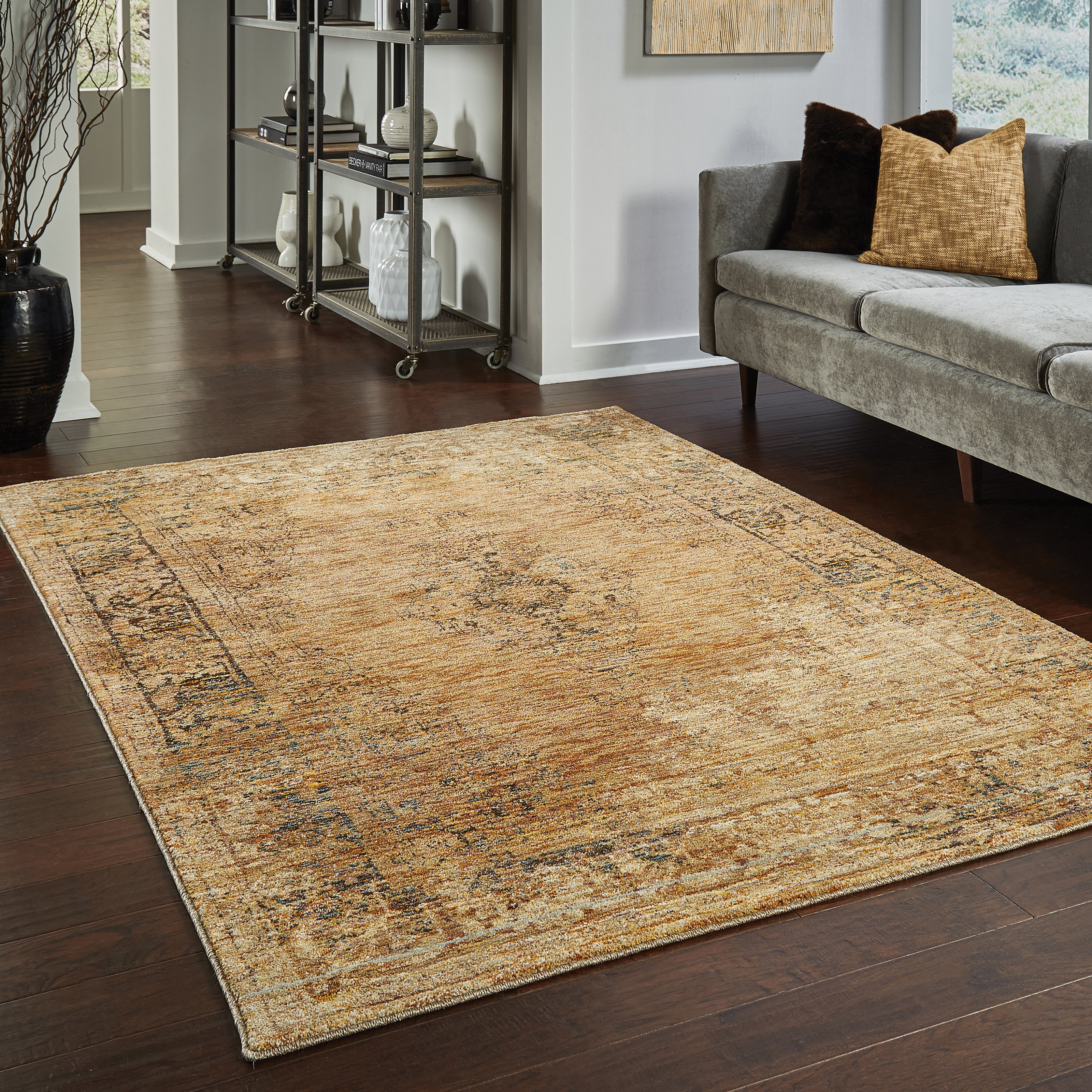 Andorra 6845D Gold/Brown Area Rug, gold brown modern traditional area rug with warm vintage-inspired design and plush pile.