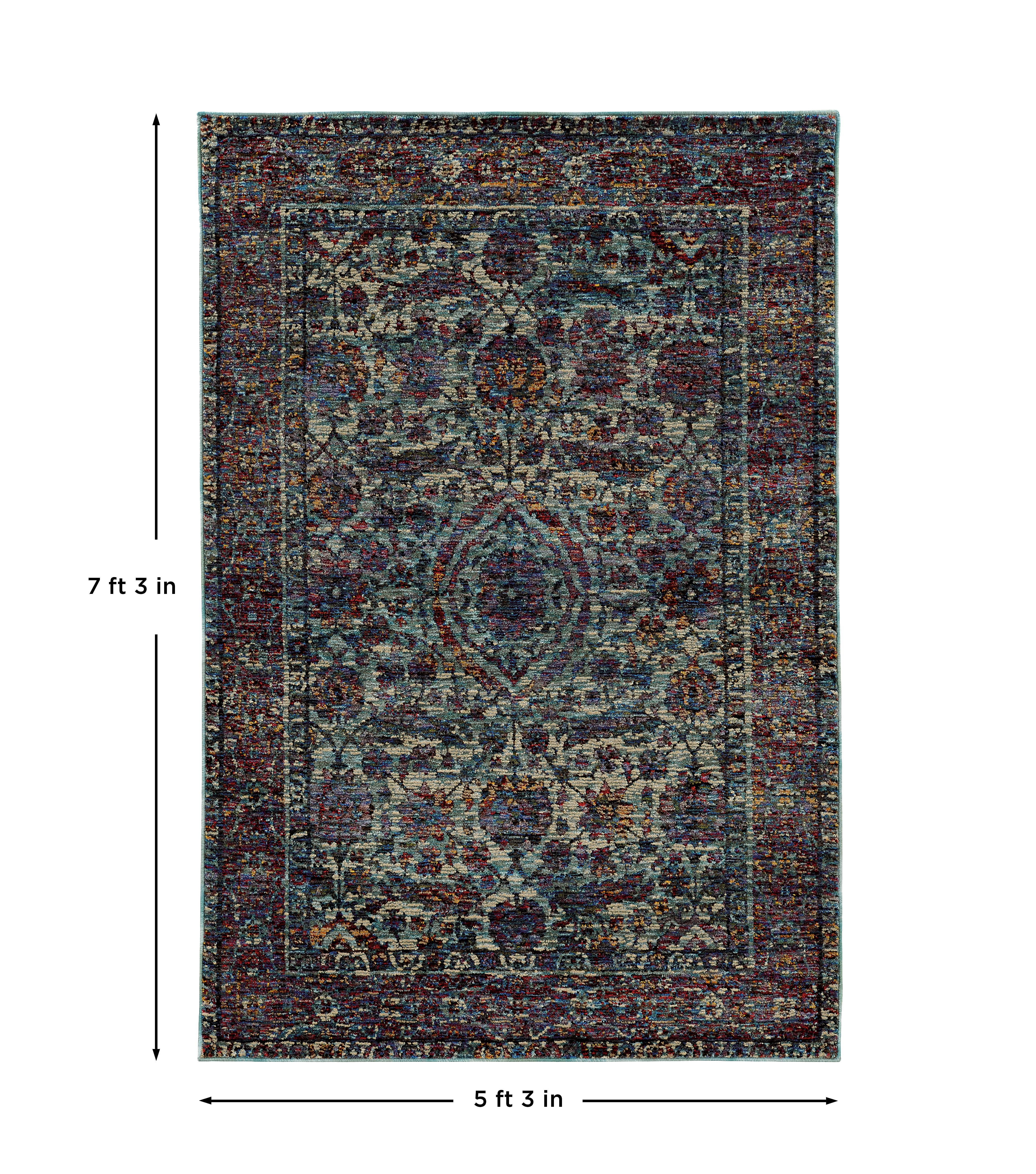 Andorra 6846B Blue/Purple Area Rug, blue purple modern traditional area rug with dramatic vintage-inspired pattern and dense pile.