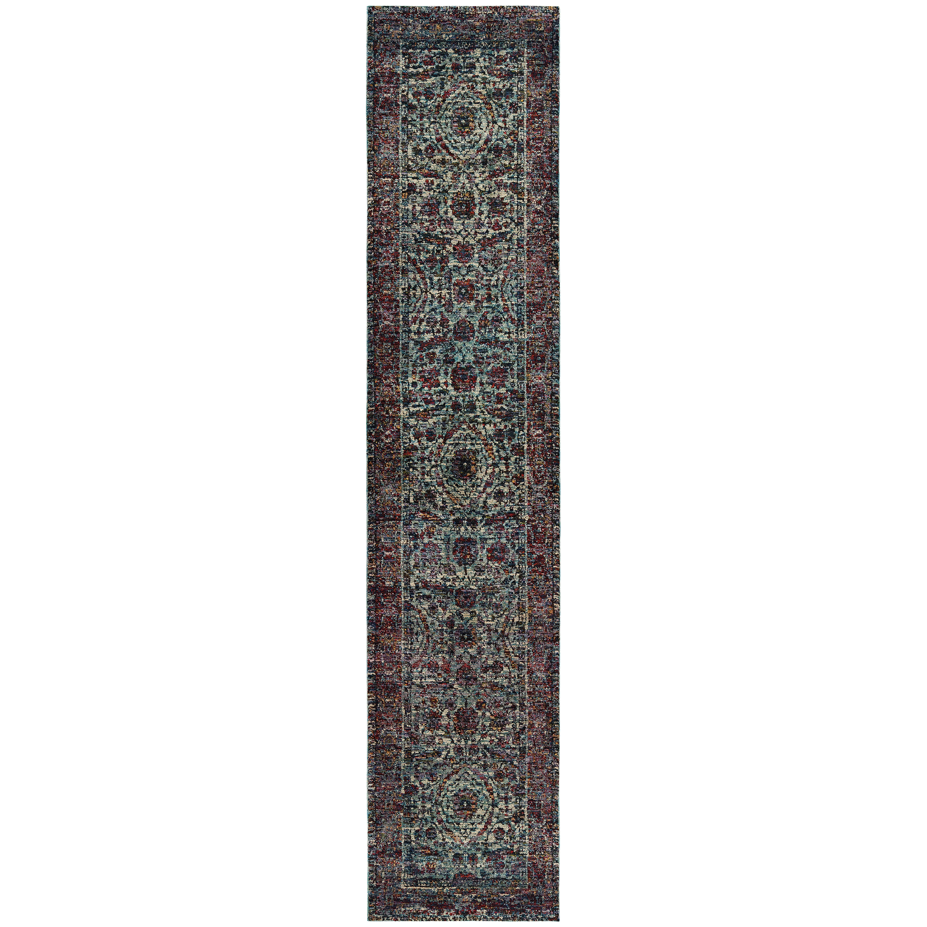 Andorra 6846B Blue/Purple Area Rug, blue purple modern traditional area rug with dramatic vintage-inspired pattern and dense pile.