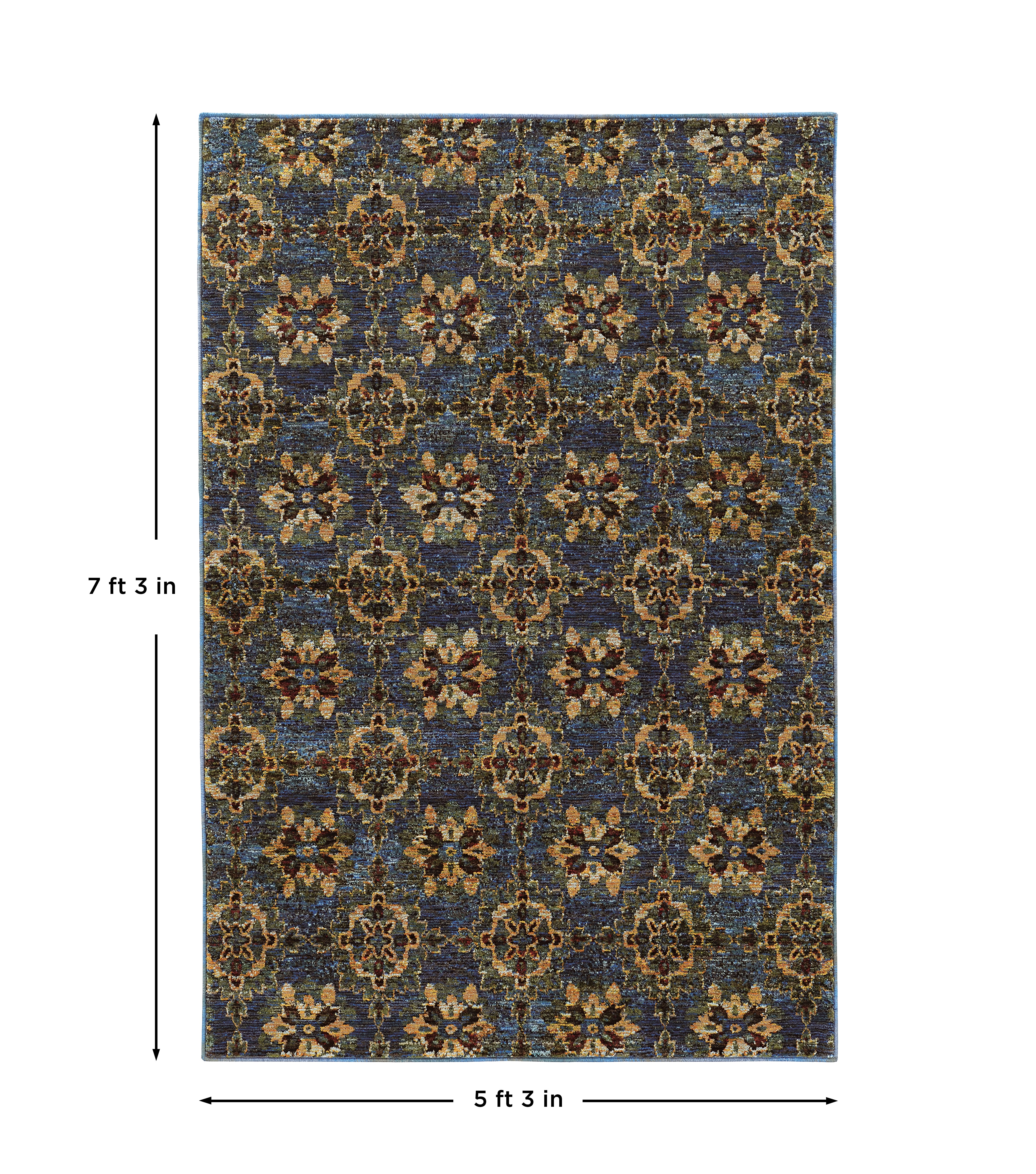 Andorra 6883C Blue/Gold Area Rug, blue gold modern traditional area rug with vintage-inspired design and dense soft pile.