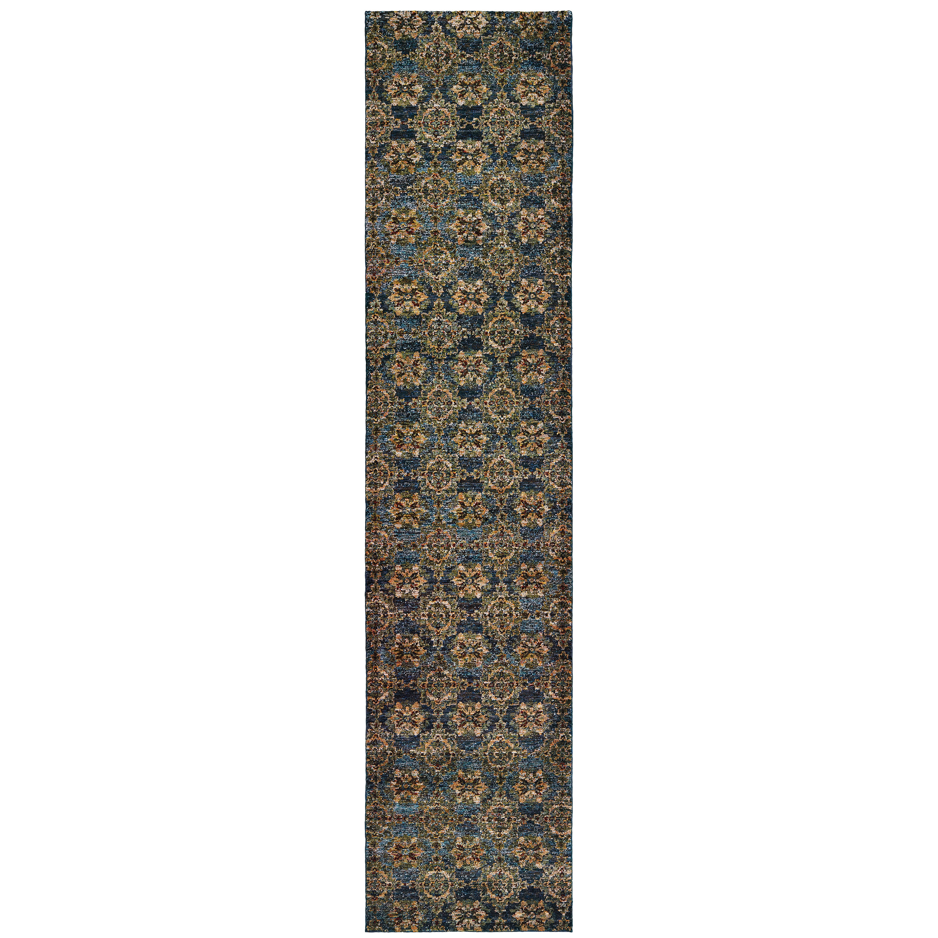 Andorra 6883C Blue/Gold Area Rug, blue gold modern traditional area rug with vintage-inspired design and dense soft pile.