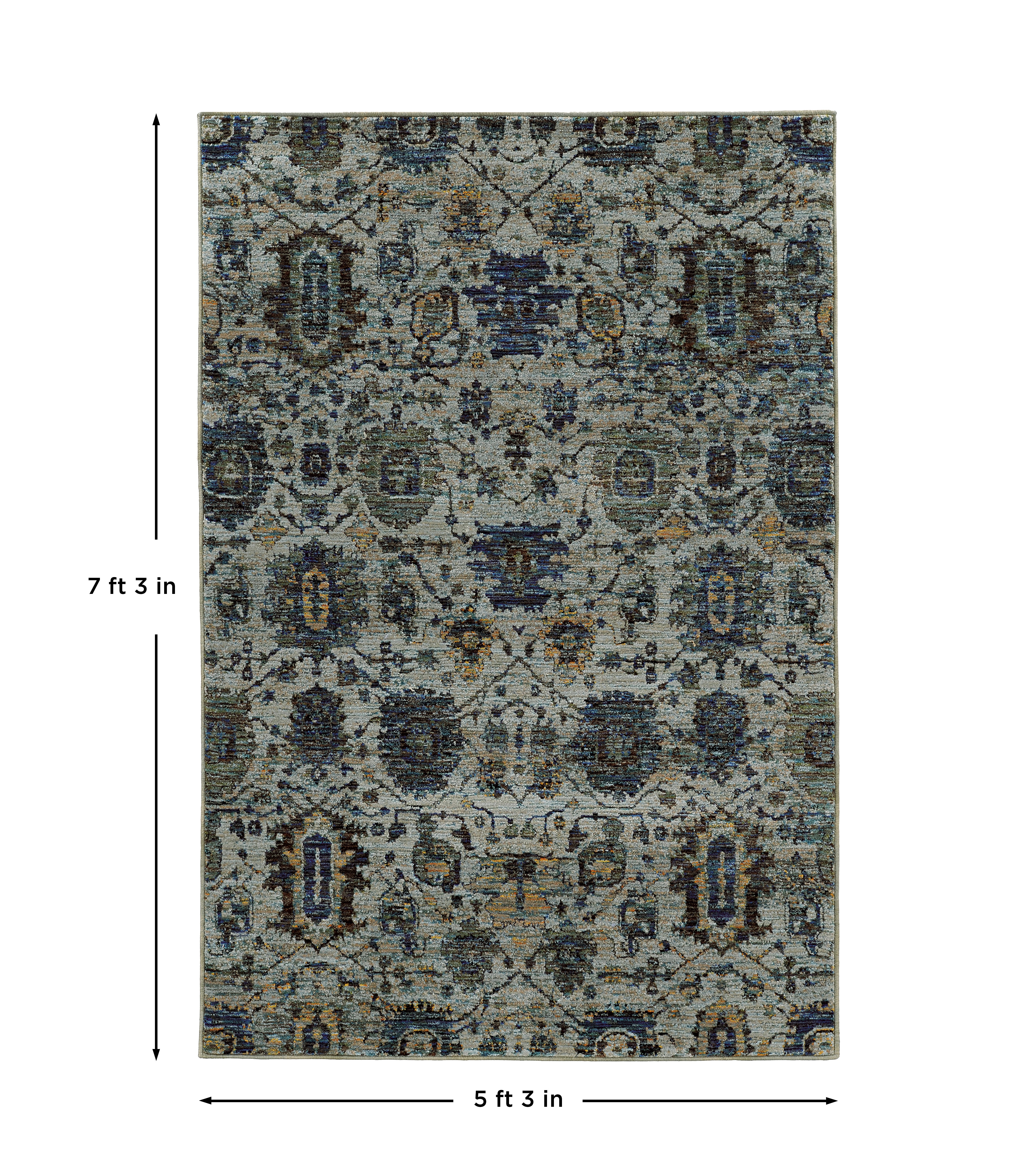 Andorra 7120A Blue/Navy Area Rug, blue navy modern traditional area rug with vintage-inspired pattern and soft dense pile.